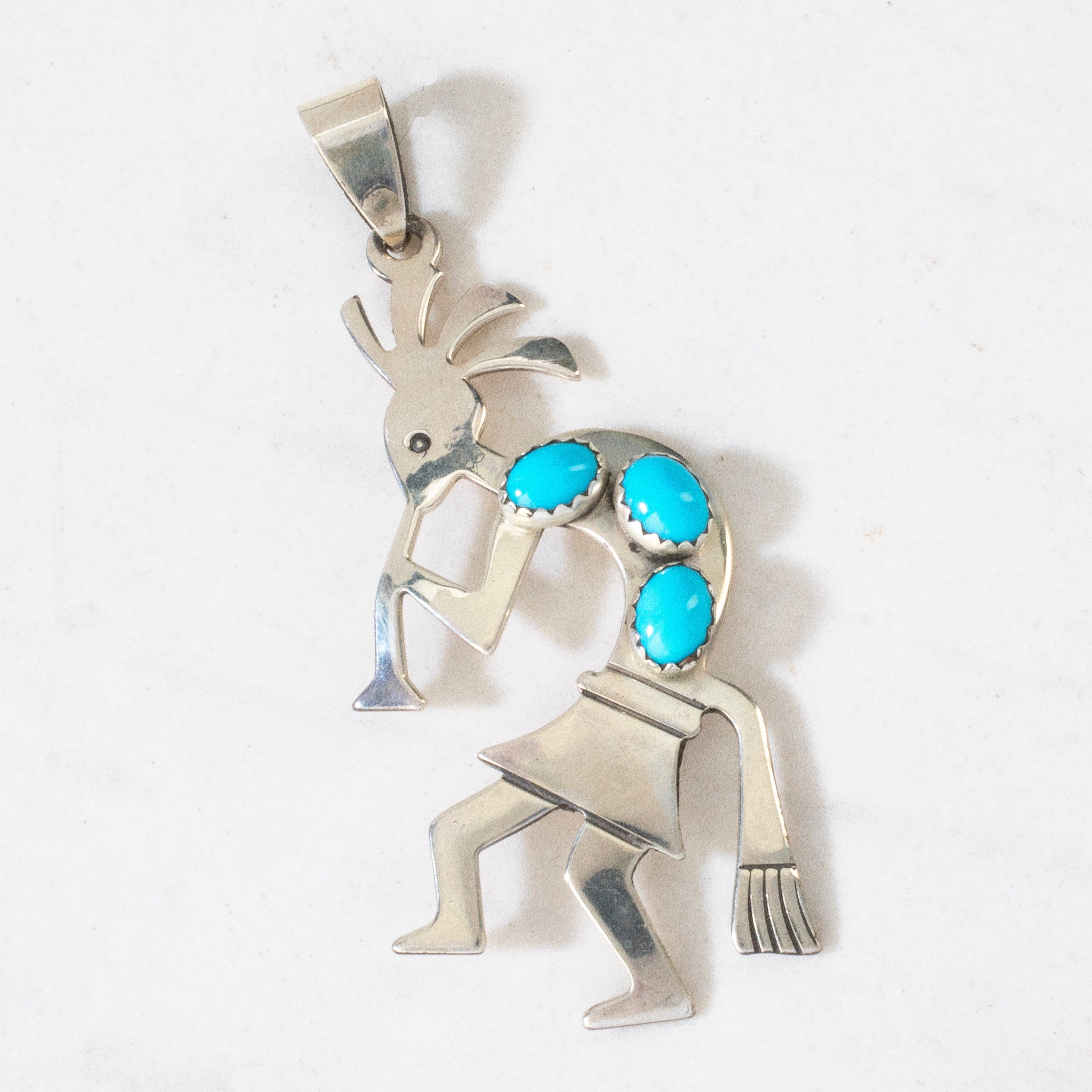 Kalifano Native American Jewelry Ella Peter Kokopelli Sleeping Beauty Turquoise Hopi USA Native American Made 925 Sterling Silver Pendant NAN350.002