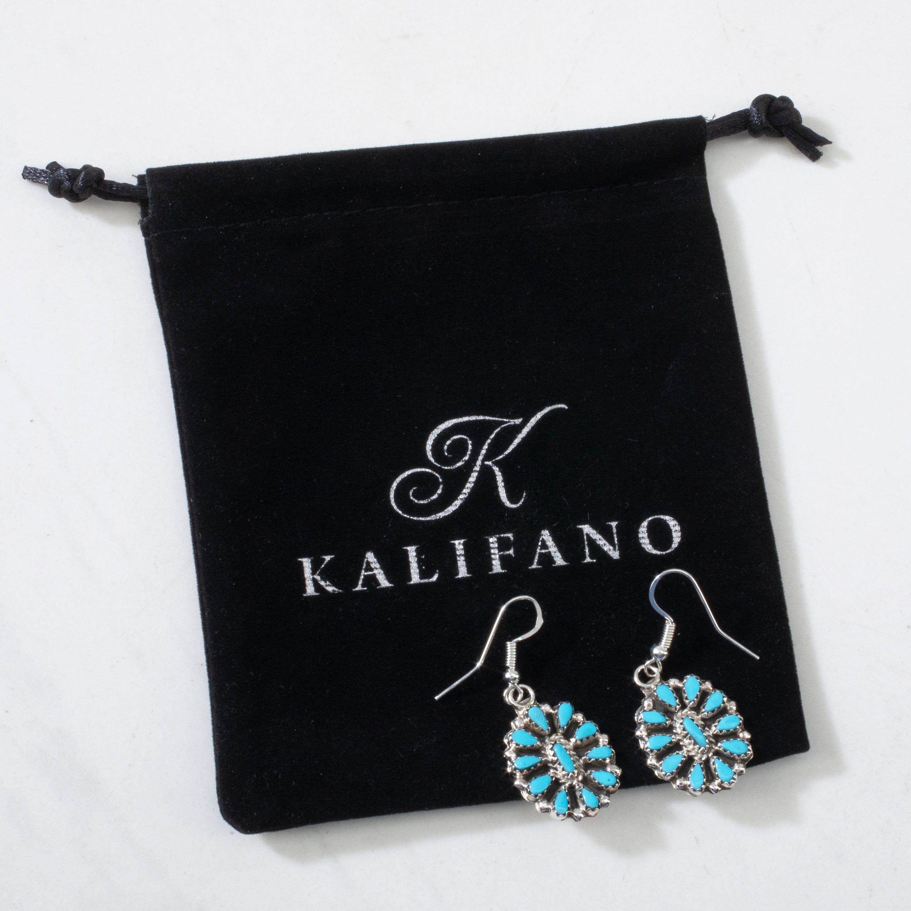 Kalifano Native American Jewelry Elton James Kingman Turquoise USA Navajo Native American Made 925 Sterling Silver Earrings with French Hook Backing NAE450.004