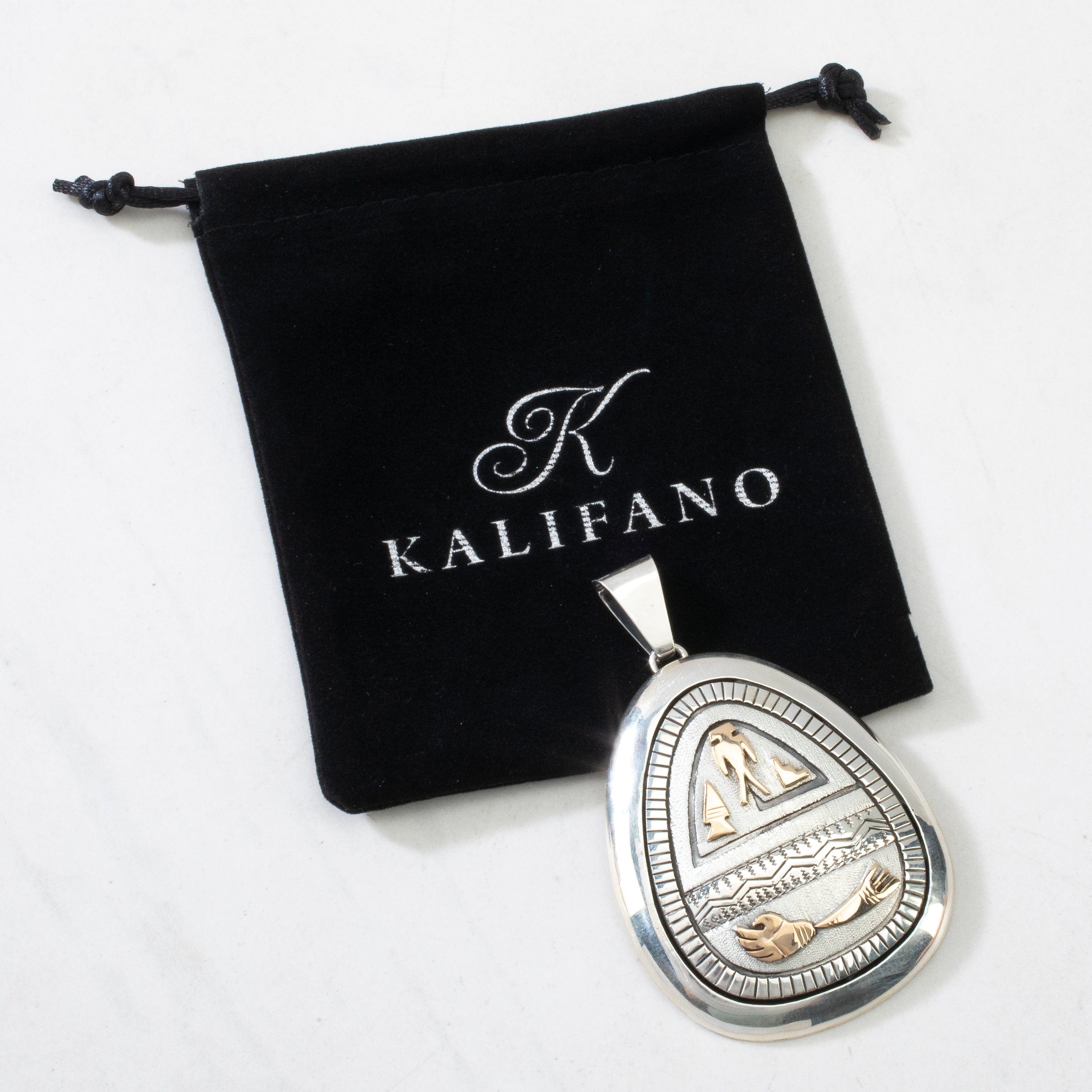 Kalifano Native American Jewelry Emer Thompson 14K Gold Navajo USA Native American Made 925 Sterling Silver Pendant NAN3400.002