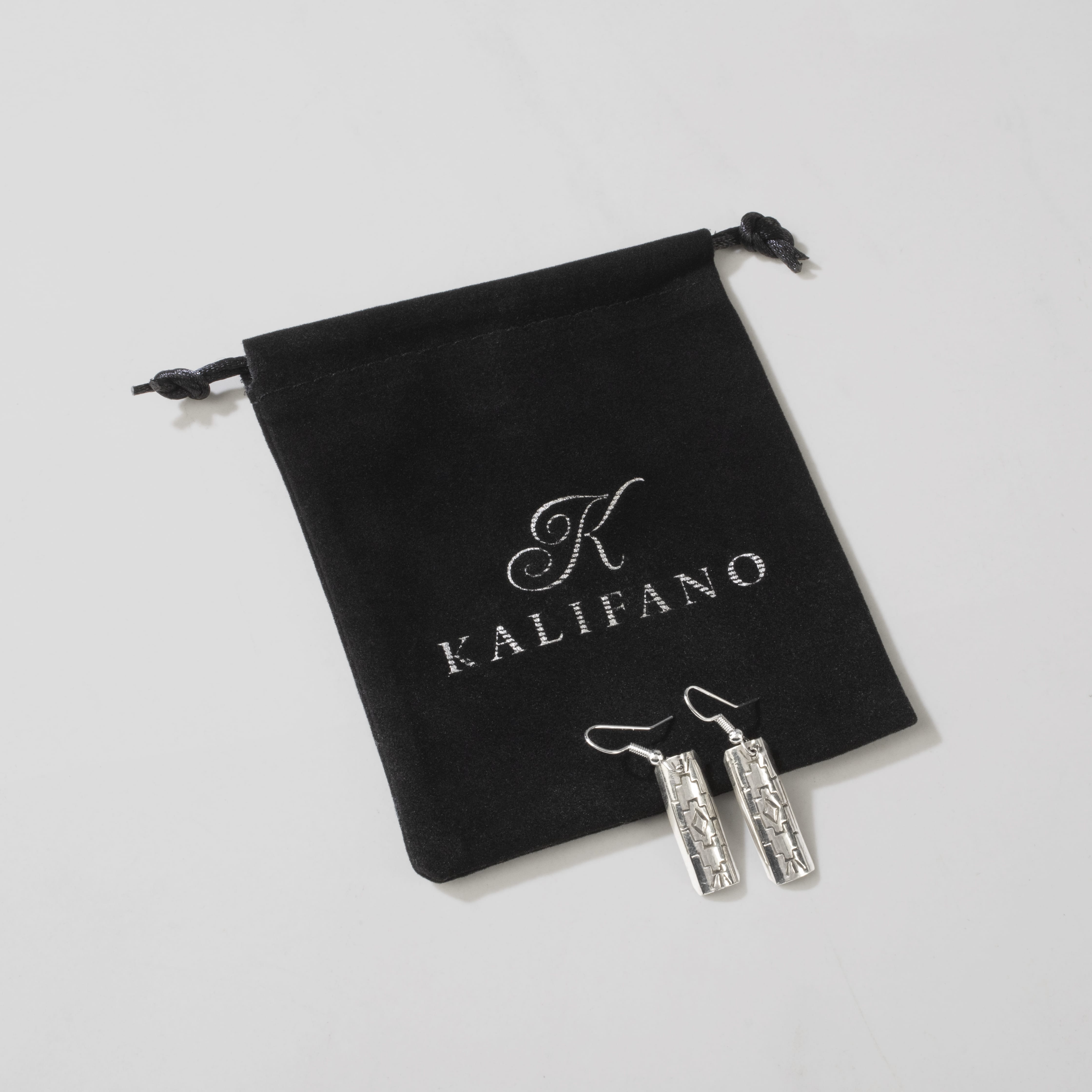Kalifano Native American Jewelry Florence Tahe Rectangle Dangle Navajo USA Native American Made 925 Sterling Silver Earrings with French Hook NAE100.010