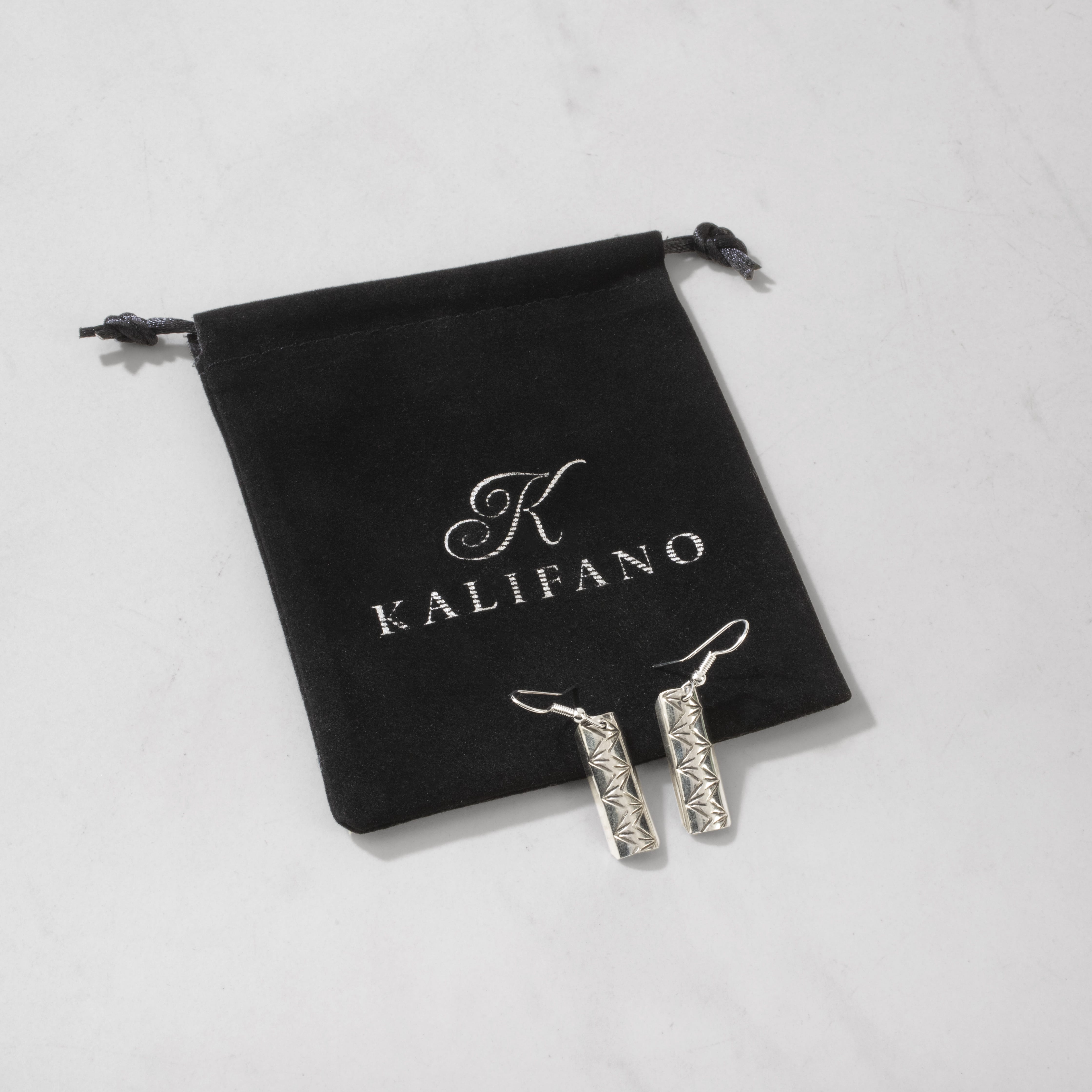 Kalifano Native American Jewelry Florence Tahe Rectangle Dangle Navajo USA Native American Made 925 Sterling Silver Earrings with French Hook NAE100.011