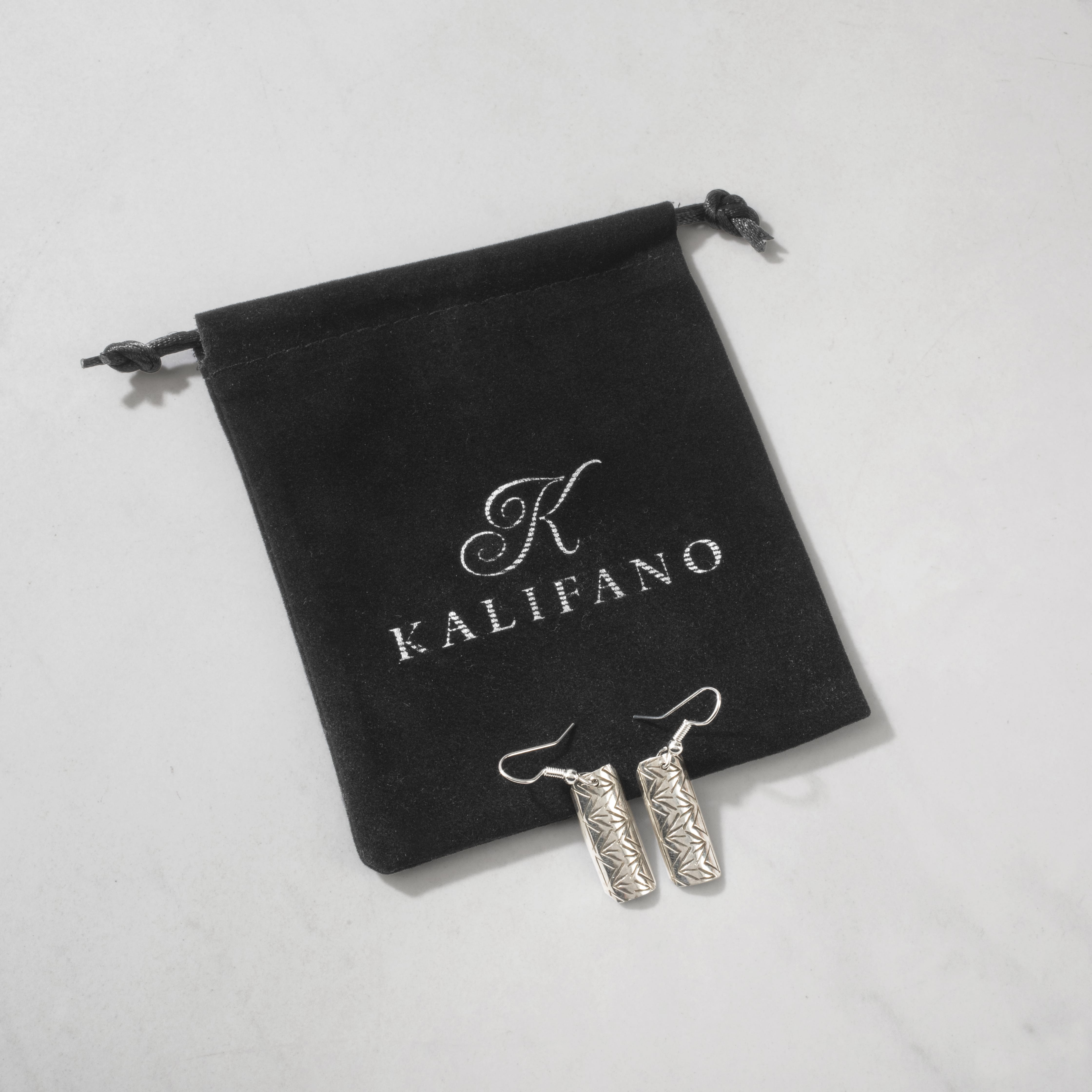 Kalifano Native American Jewelry Florence Tahe Rectangle Dangle Navajo USA Native American Made 925 Sterling Silver Earrings with French Hook NAE100.012