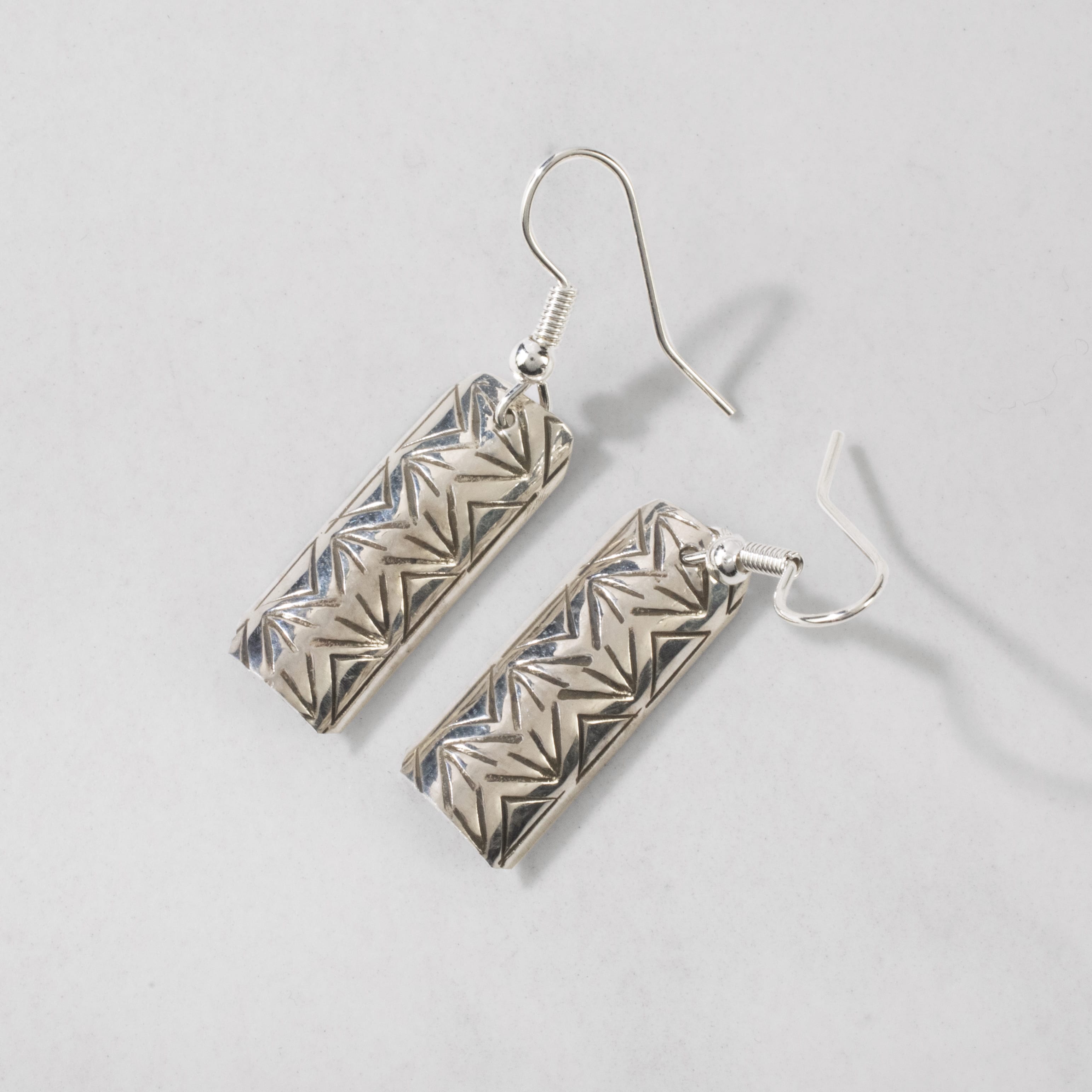 Kalifano Native American Jewelry Florence Tahe Rectangle Dangle Navajo USA Native American Made 925 Sterling Silver Earrings with French Hook NAE100.012