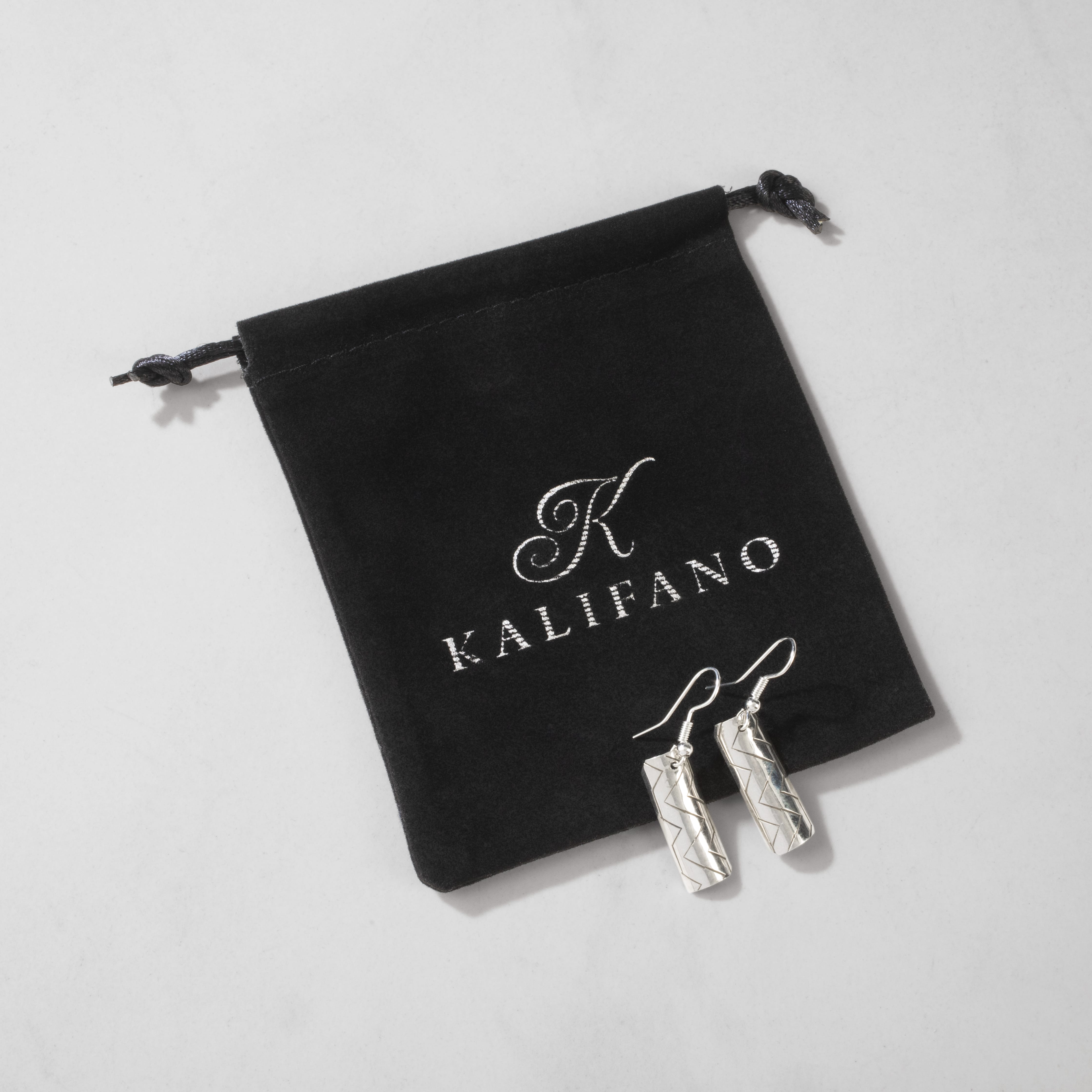 Kalifano Native American Jewelry Florence Tahe Rectangle Navajo USA Native American Made 925 Sterling Silver Earrings with French Hook NAE100.009
