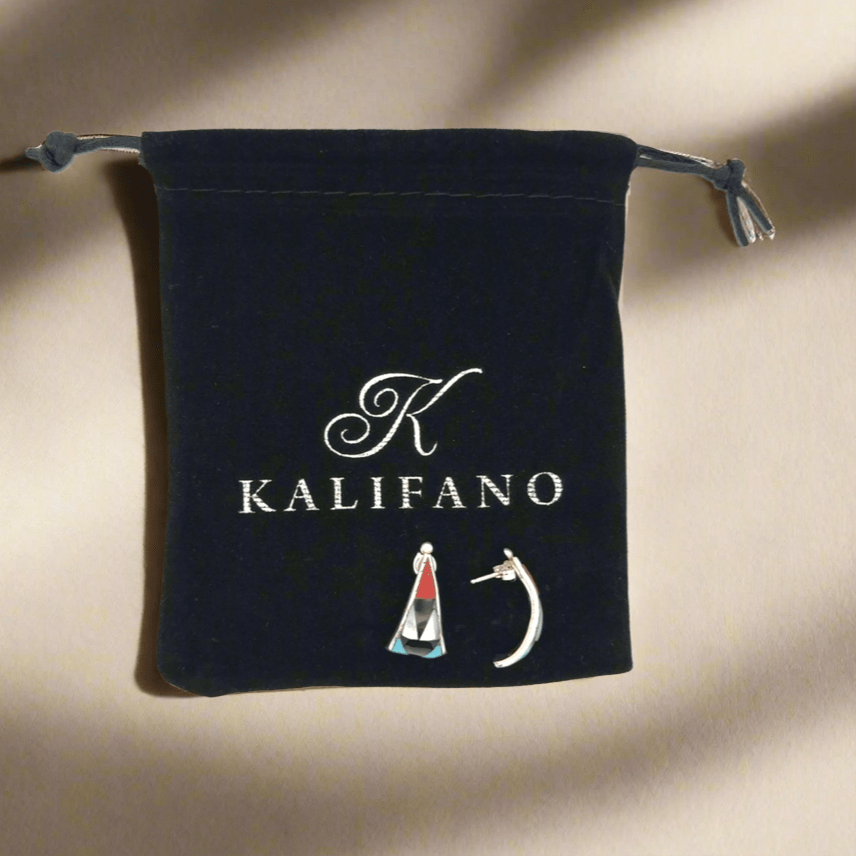 Kalifano Native American Jewelry Florencia Lucio Multi Gem Triangular Zuni USA Native American Made 925 Sterling Silver Earrings with Stud Backing NAE400.055