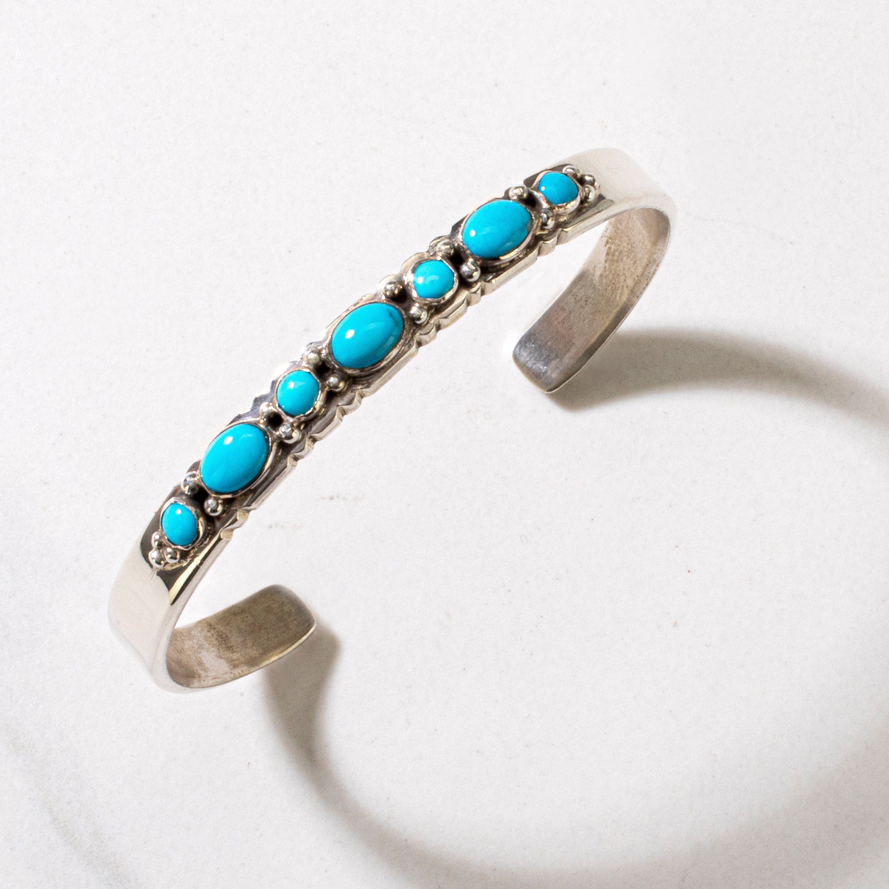 Kalifano Native American Jewelry Gabriel Yazzie Sleeping Beauty Turquoise Navajo USA Native American Made 925 Sterling Silver Cuff NAB800.021