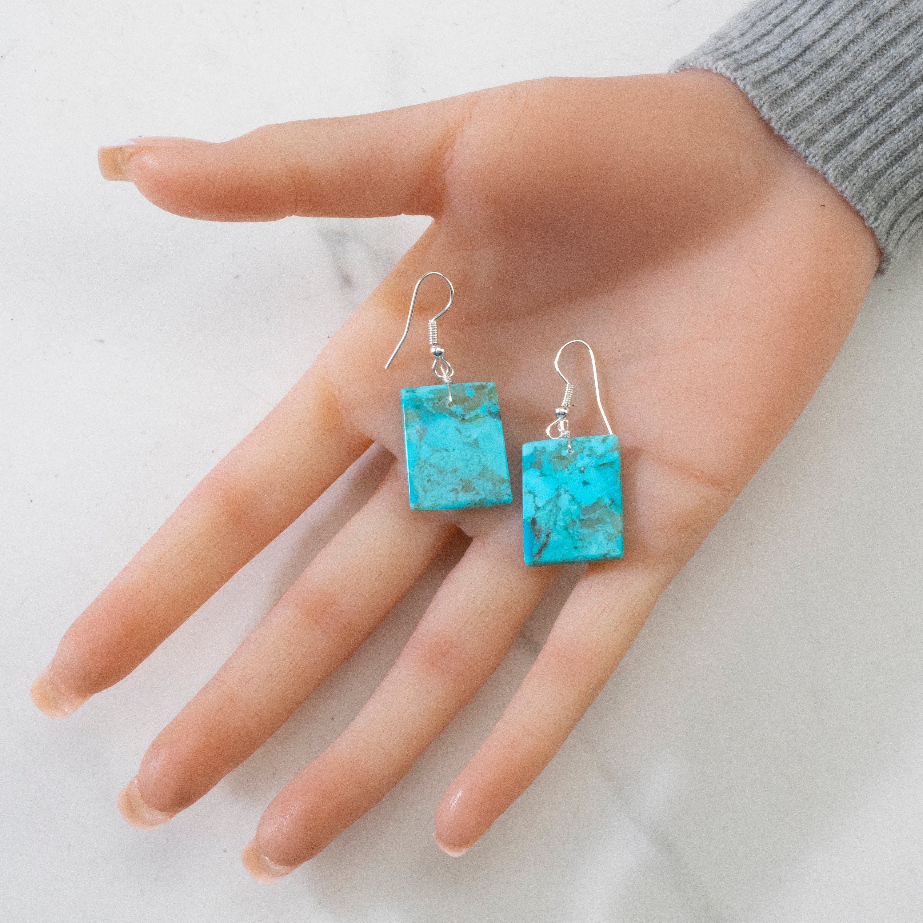 Kalifano Native American Jewelry Jameson Pete Kingman Turquoise Rectangular USA Navajo Native American Made 925 Sterling Silver Earrings with French Hook Backing NAE150.015