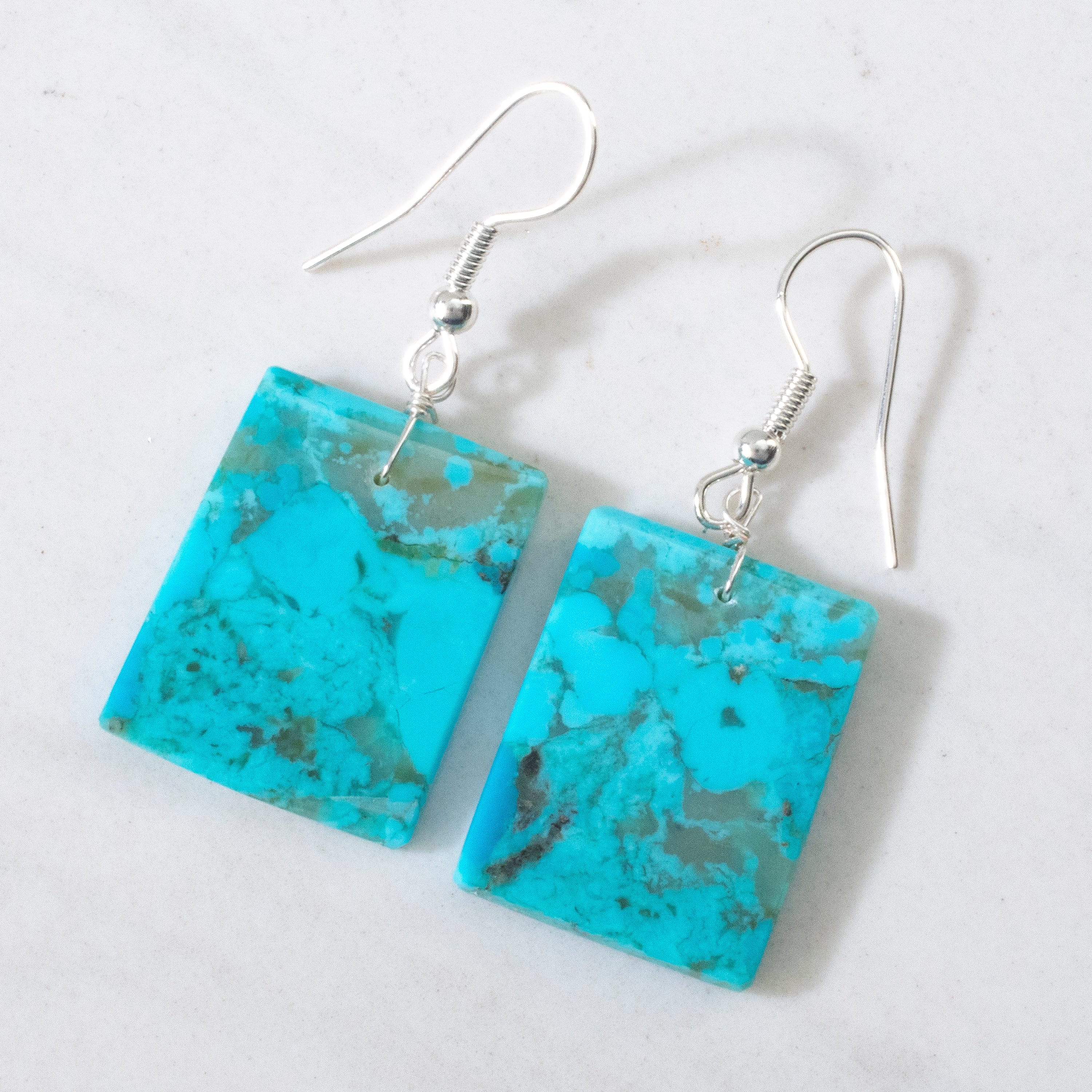 Kalifano Native American Jewelry Jameson Pete Kingman Turquoise Rectangular USA Navajo Native American Made 925 Sterling Silver Earrings with French Hook Backing NAE150.015