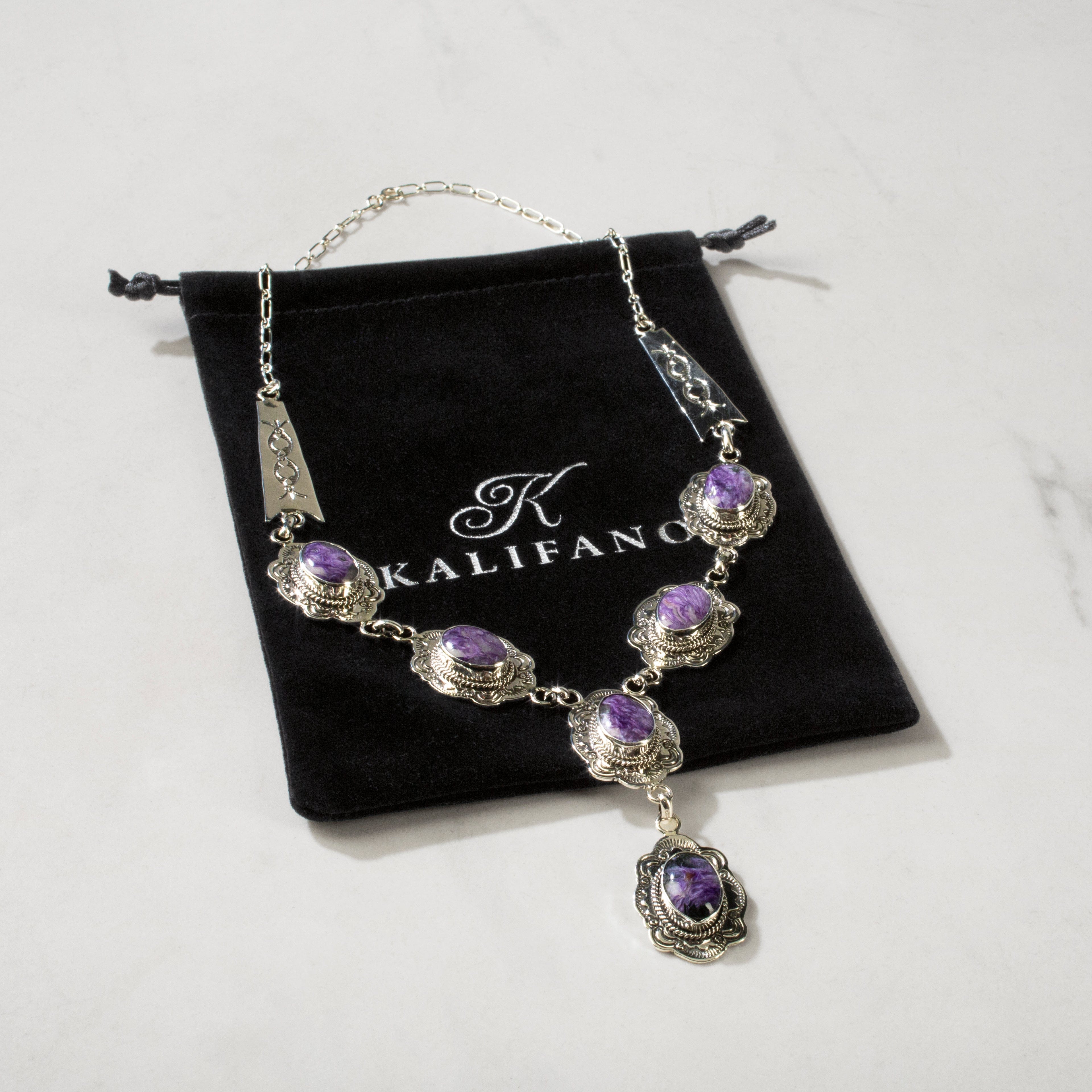 Kalifano Native American Jewelry Joe Piaso Jr. Charoite Navajo USA Native American 925 Sterling Silver Necklace NAN5100.003