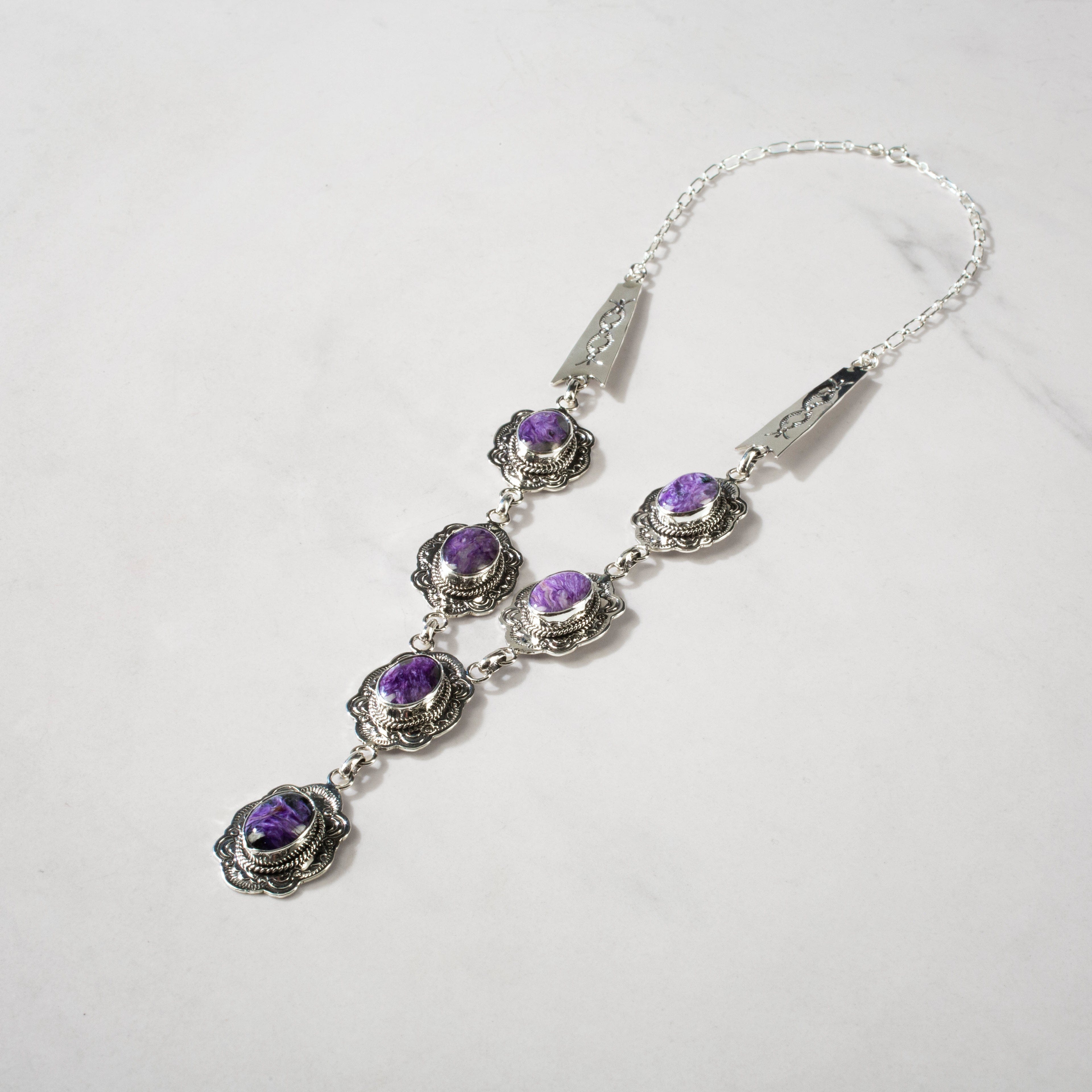 Kalifano Native American Jewelry Joe Piaso Jr. Charoite Navajo USA Native American 925 Sterling Silver Necklace NAN5100.003