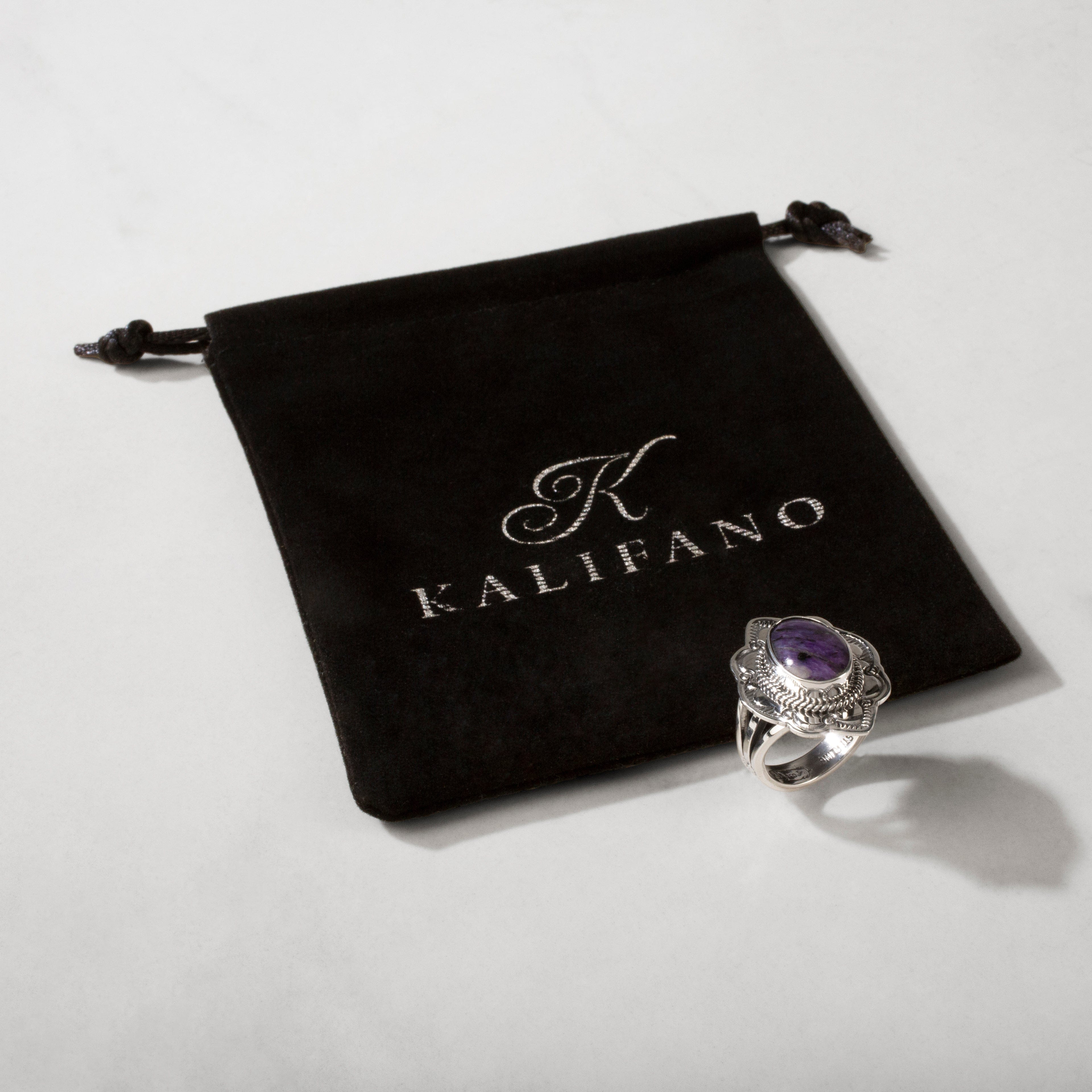 Kalifano Native American Jewelry Joe Piaso Jr. Charoite Navajo USA Native American 925 Sterling Silver Ring