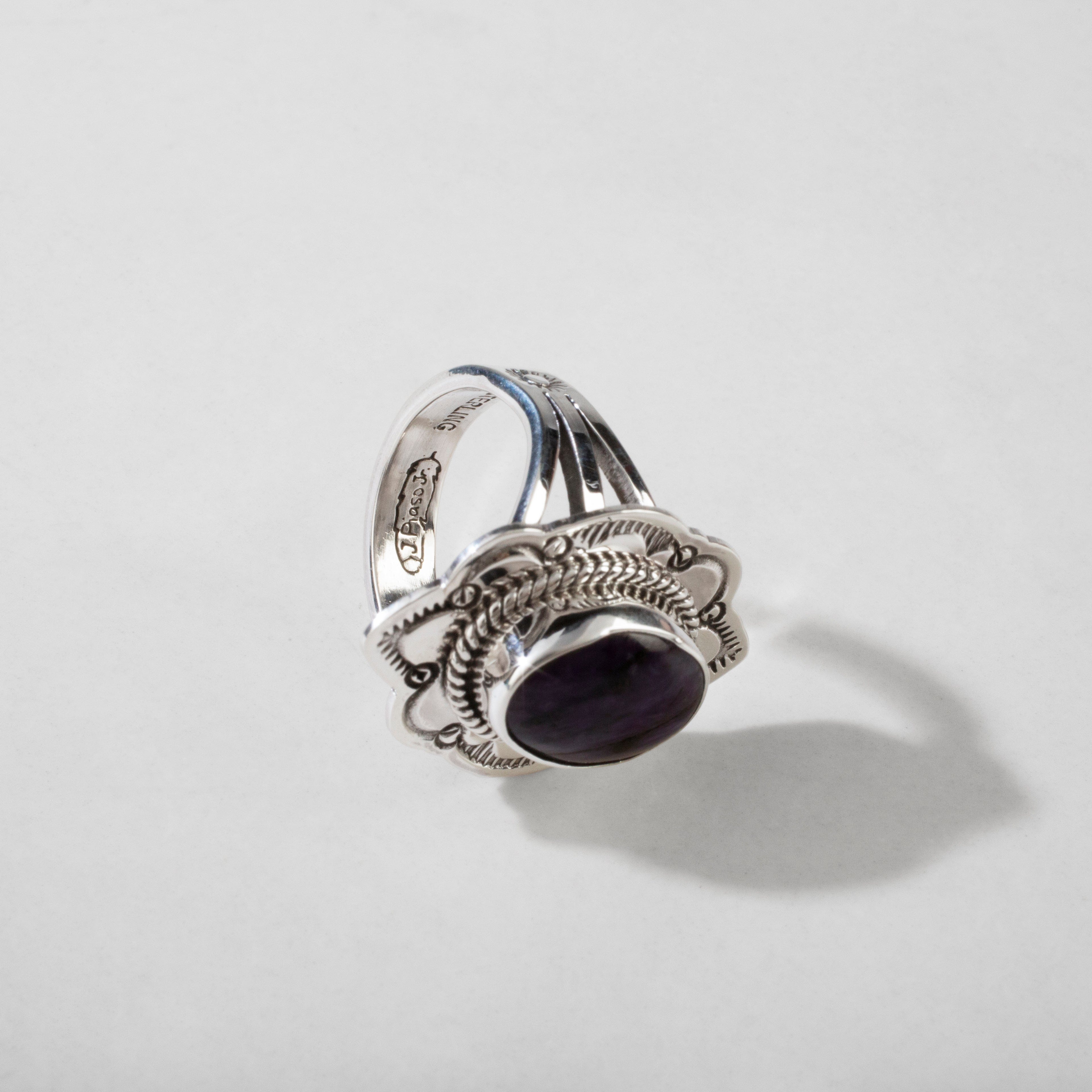 Kalifano Native American Jewelry Joe Piaso Jr. Charoite Navajo USA Native American 925 Sterling Silver Ring