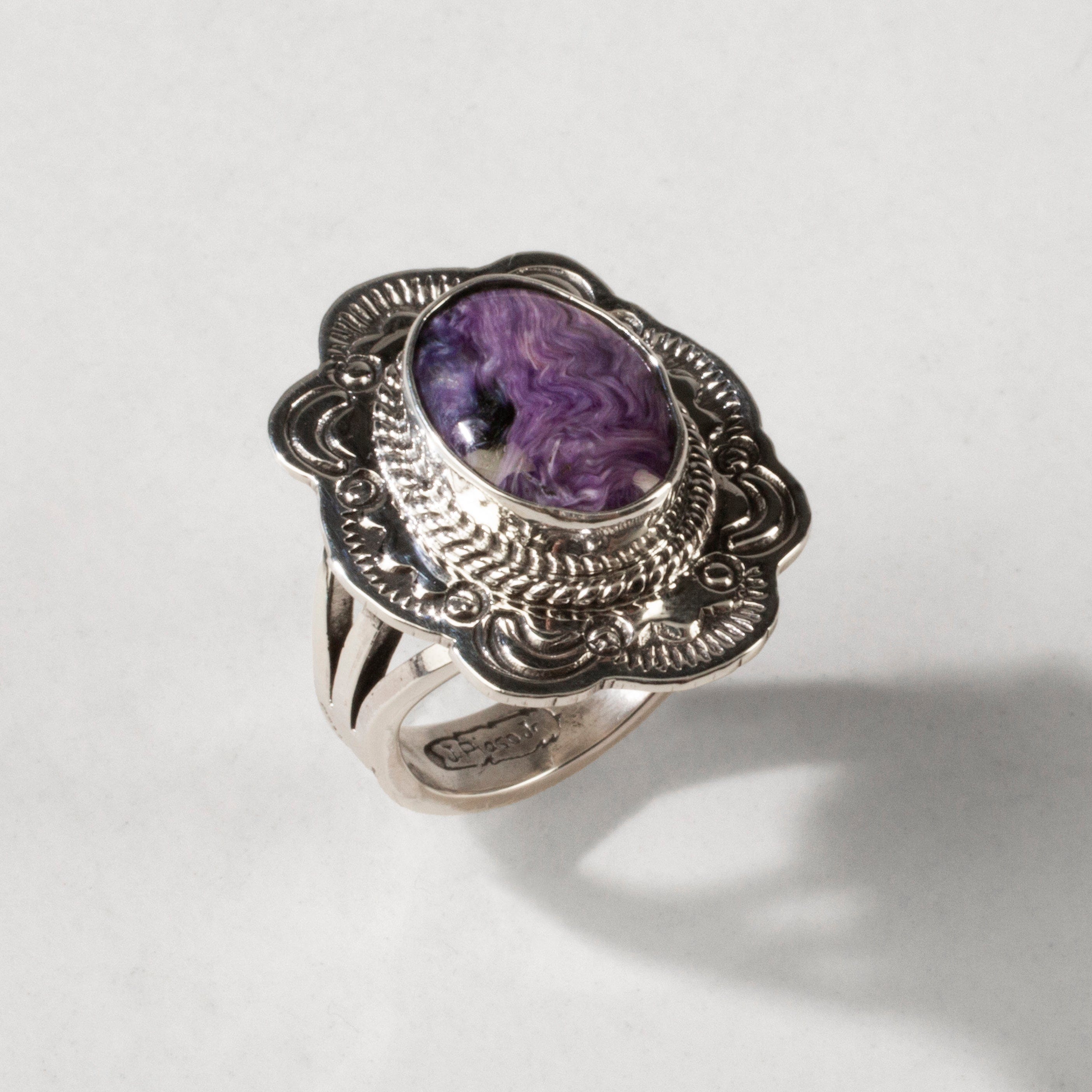 Kalifano Native American Jewelry Joe Piaso Jr. Charoite Navajo USA Native American 925 Sterling Silver Ring