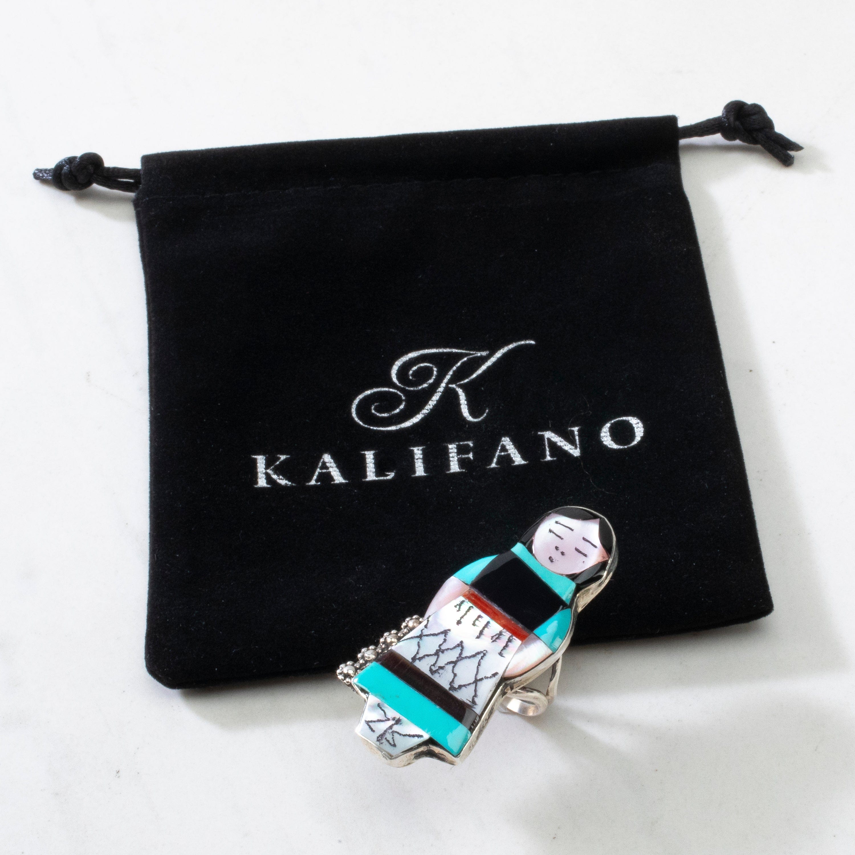Kalifano Native American Jewelry Joyce Waseta Multi Gem Zuni Maiden USA Native American Made 925 Sterling Silver Ring