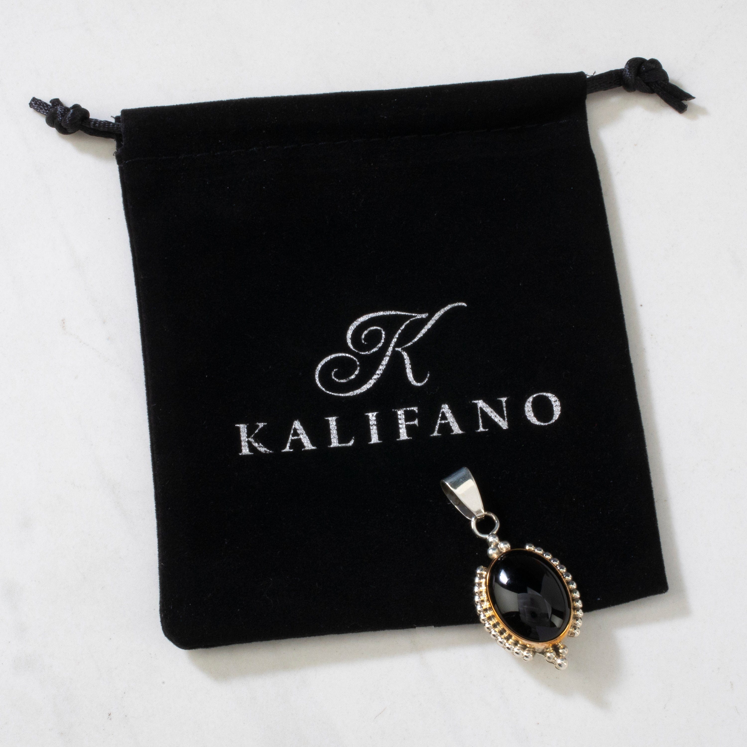 Kalifano Native American Jewelry Kathleen Chavez Black Onyx Navajo USA Native American Made 925 Sterling Silver Pendant NAN350.007