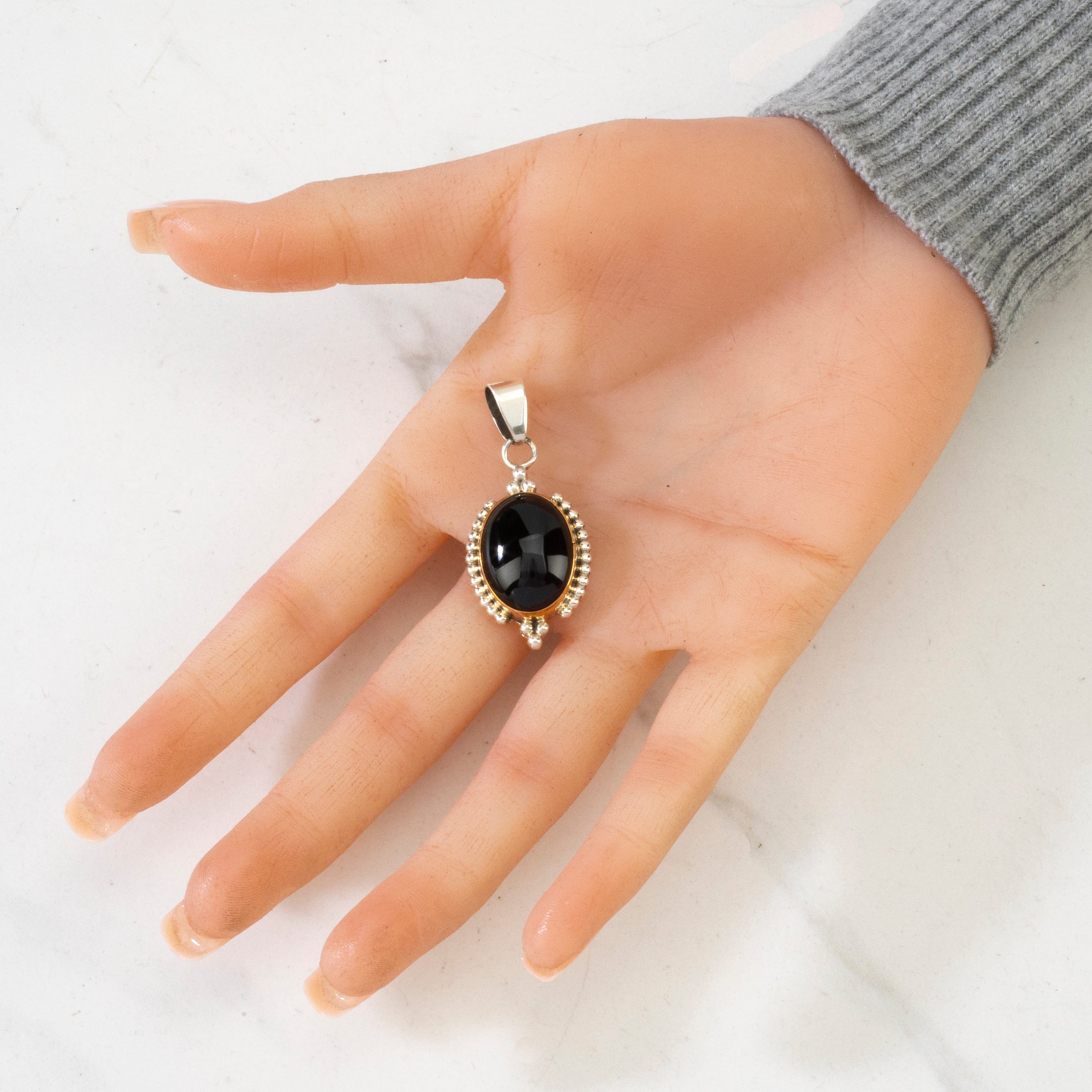 Kalifano Native American Jewelry Kathleen Chavez Black Onyx Navajo USA Native American Made 925 Sterling Silver Pendant NAN350.007
