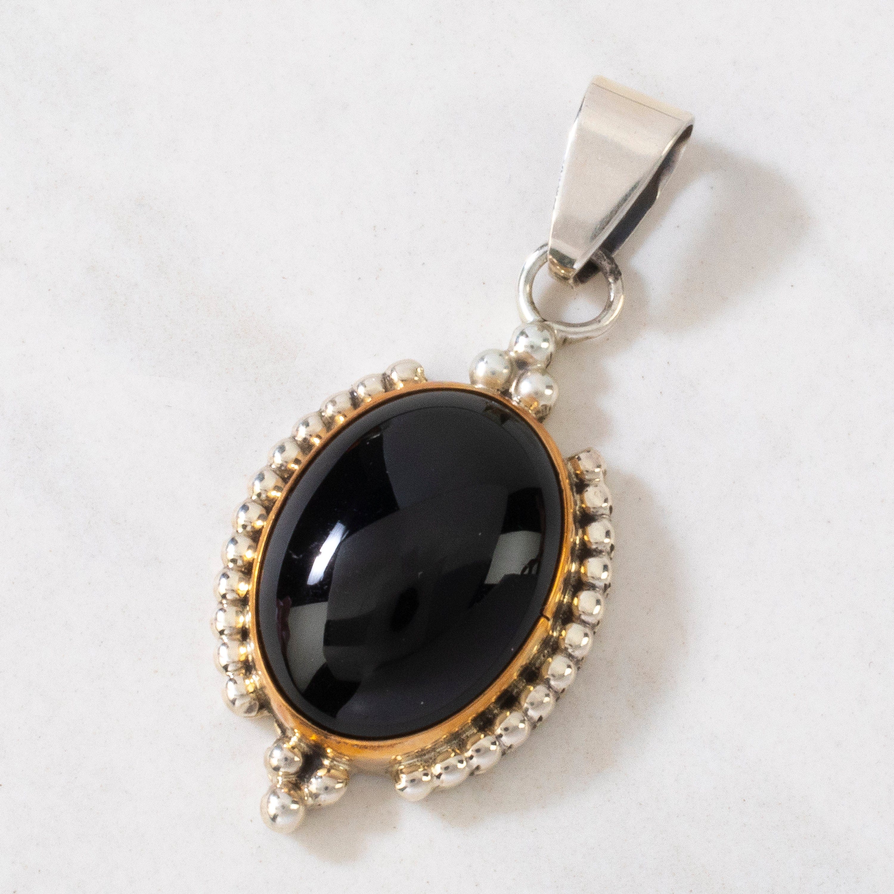 Kalifano Native American Jewelry Kathleen Chavez Black Onyx Navajo USA Native American Made 925 Sterling Silver Pendant NAN350.007