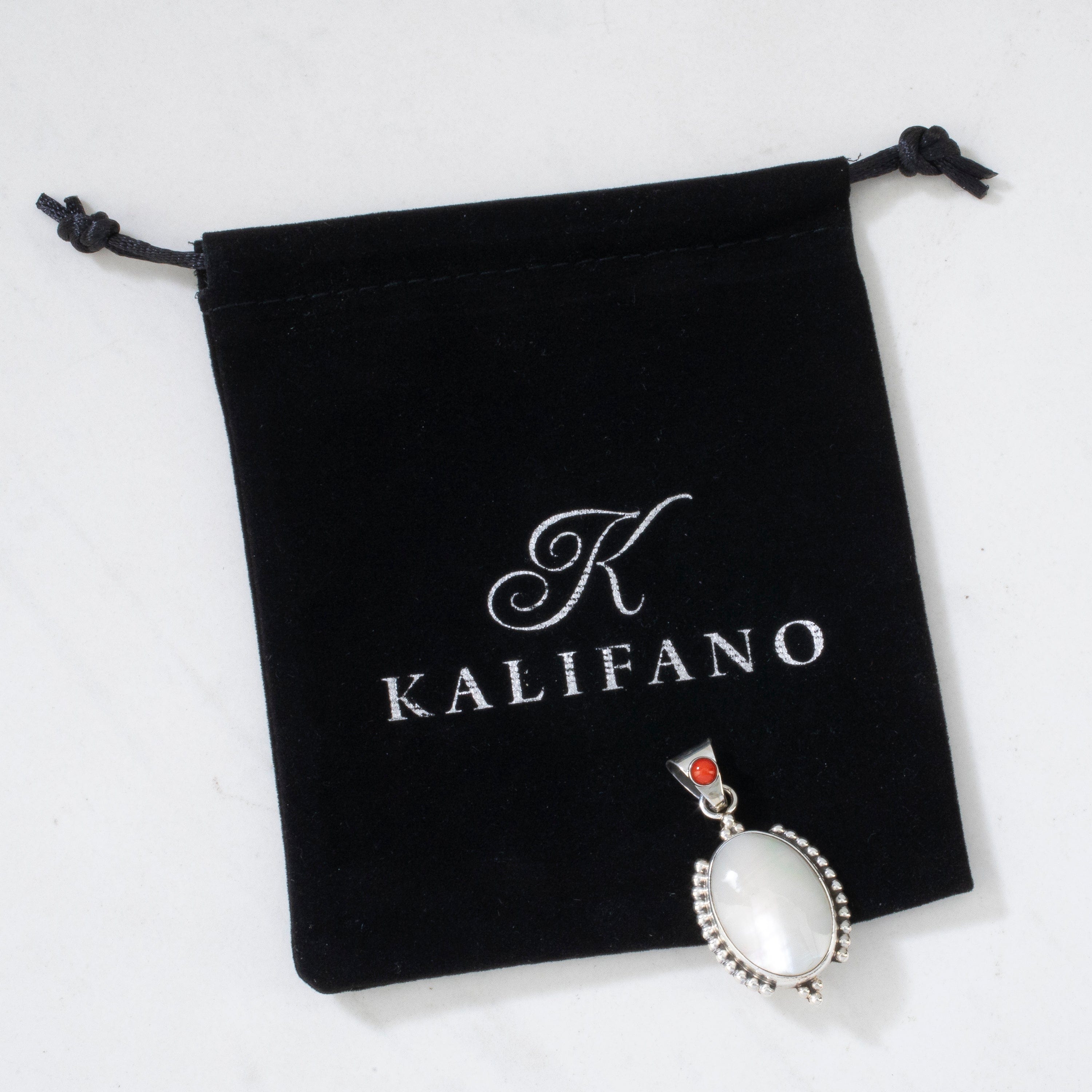 Kalifano Native American Jewelry Kathleen Chavez Mother of Pearl & Spiny Oyster Shell Navajo USA Native American Made 925 Sterling Silver Pendant NAN400.020