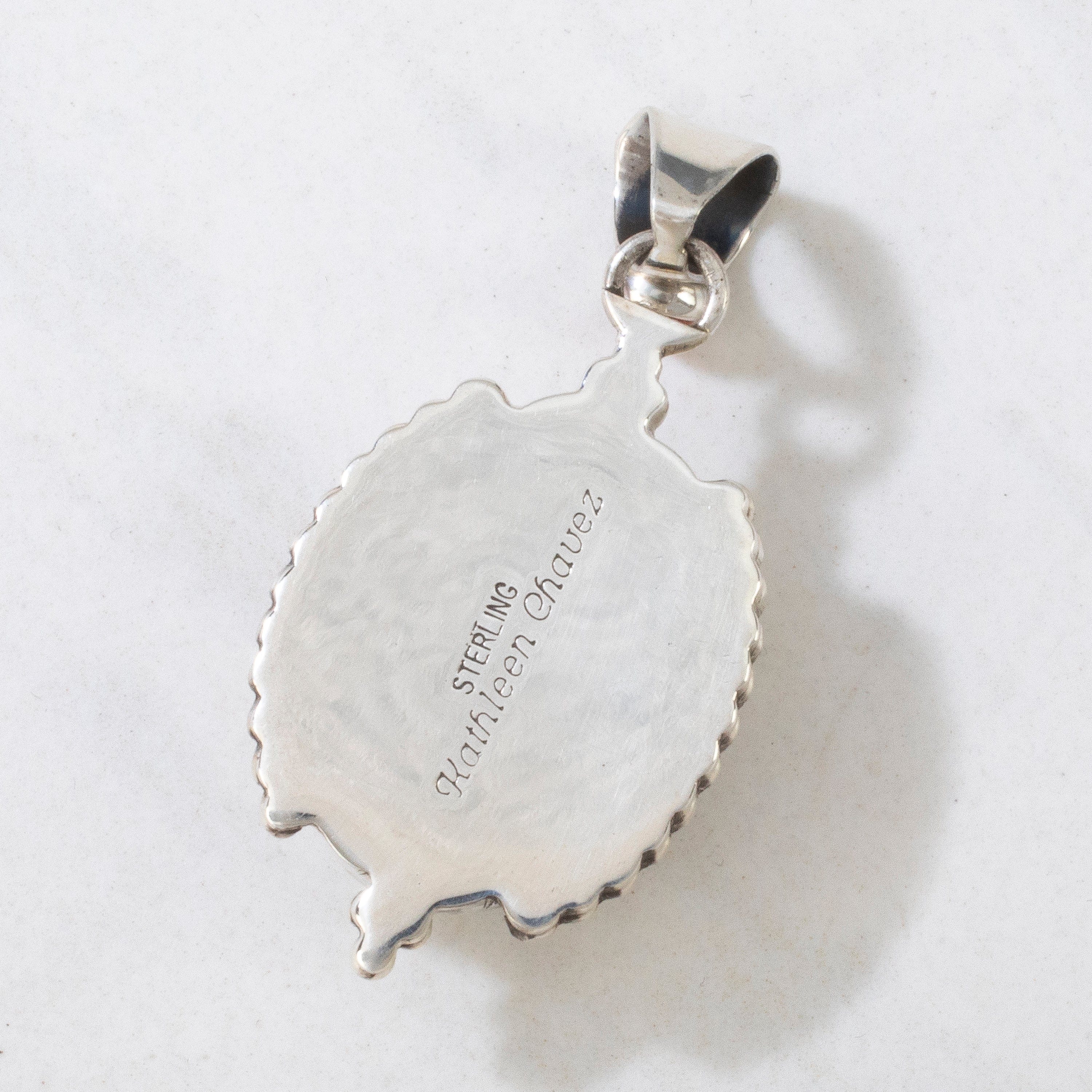 Kalifano Native American Jewelry Kathleen Chavez Mother of Pearl & Spiny Oyster Shell Navajo USA Native American Made 925 Sterling Silver Pendant NAN400.020
