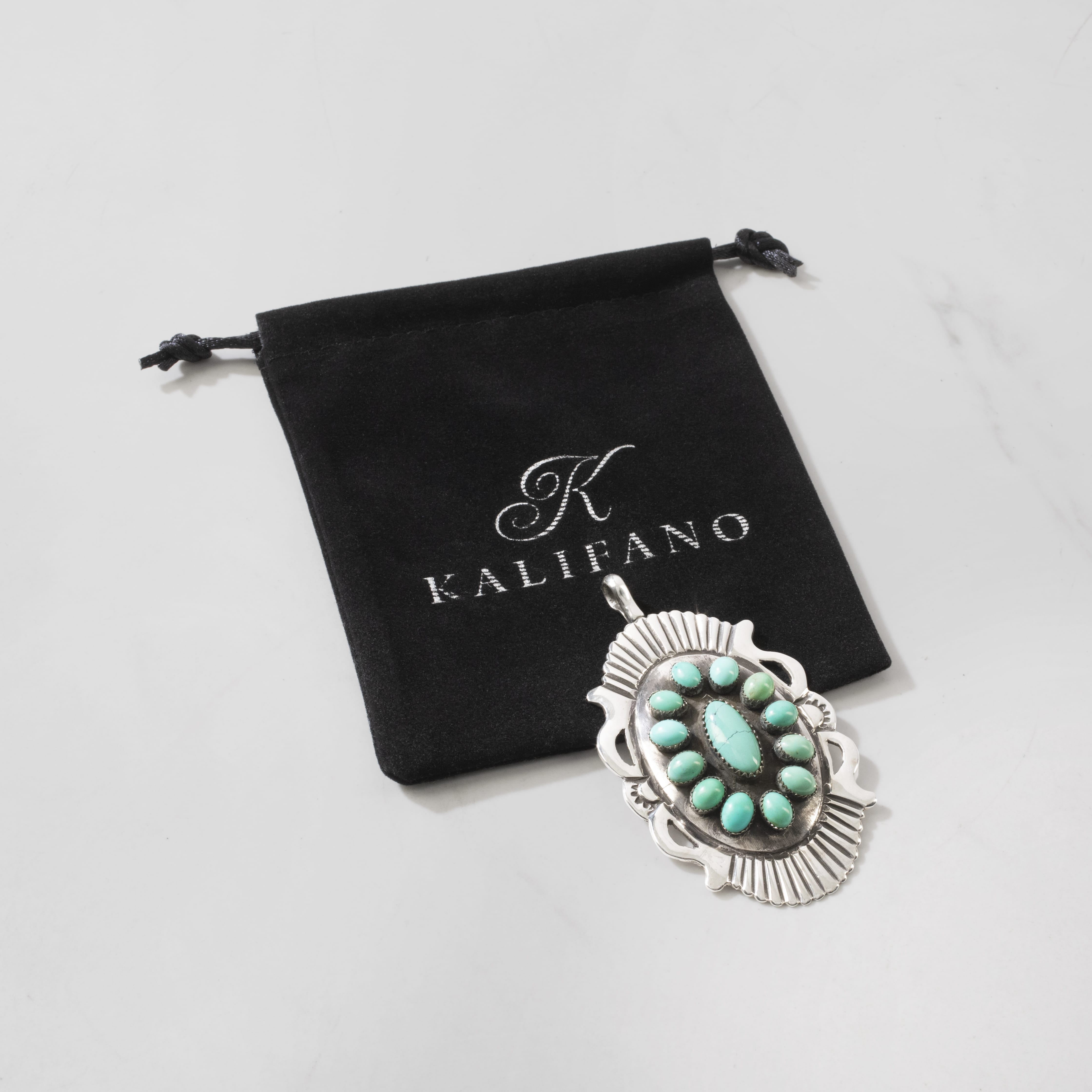 Kalifano Native American Jewelry Kingman Turquoise USA Native American Made 925 Sterling Silver Pendant NAN1200.038