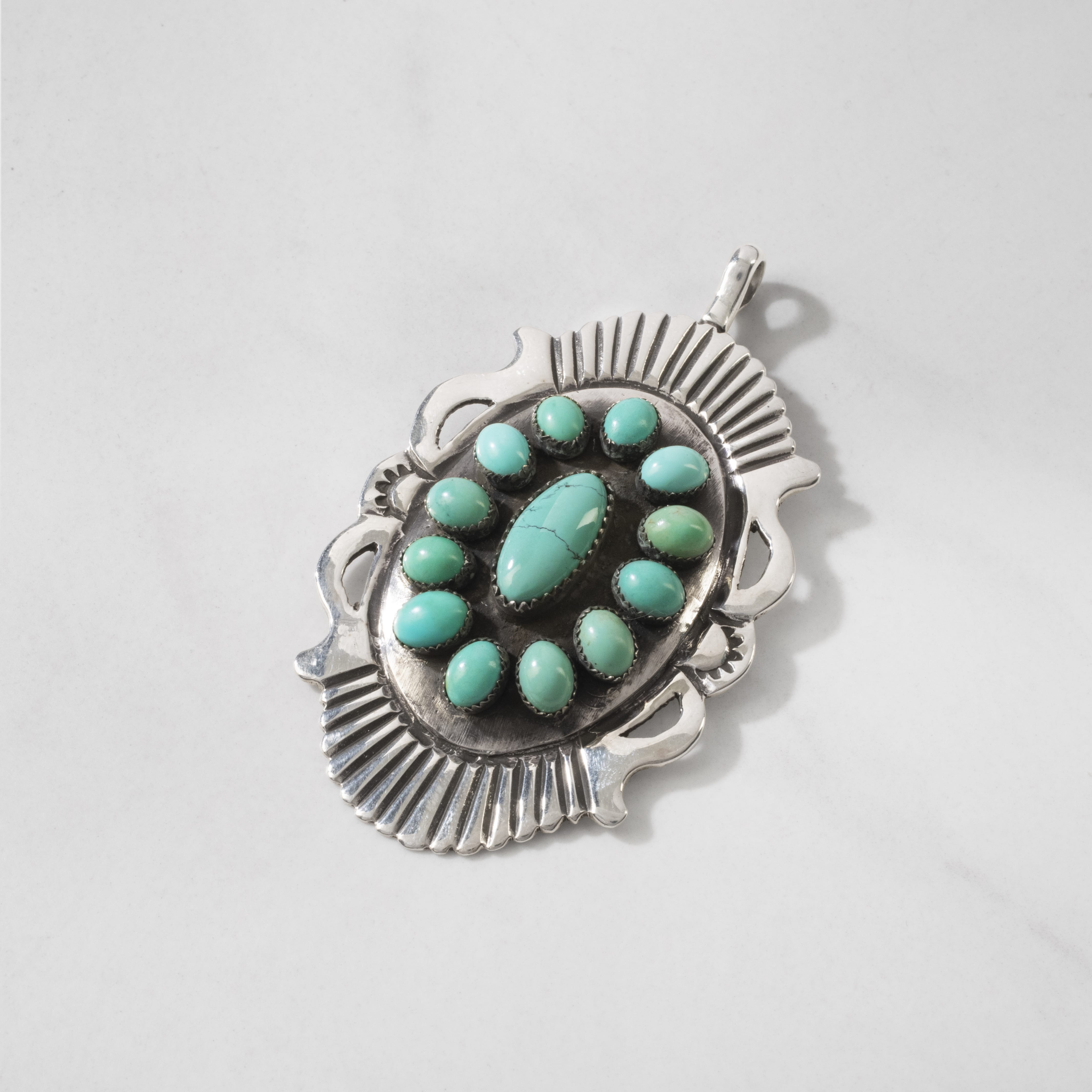Kalifano Native American Jewelry Kingman Turquoise USA Native American Made 925 Sterling Silver Pendant NAN1200.038