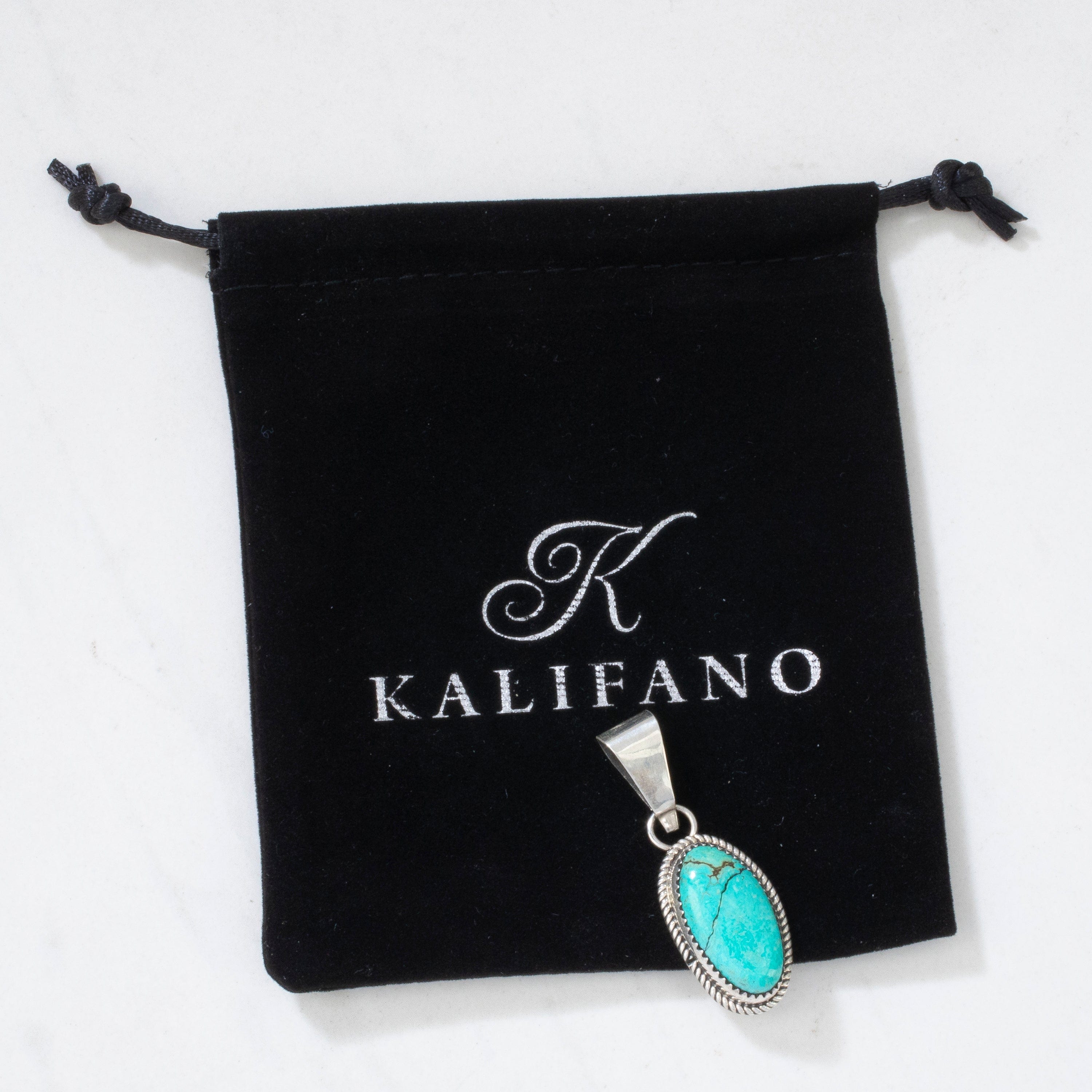 Kalifano Native American Jewelry Kingman Turquoise USA Native American Made 925 Sterling Silver Pendant NAN400.021