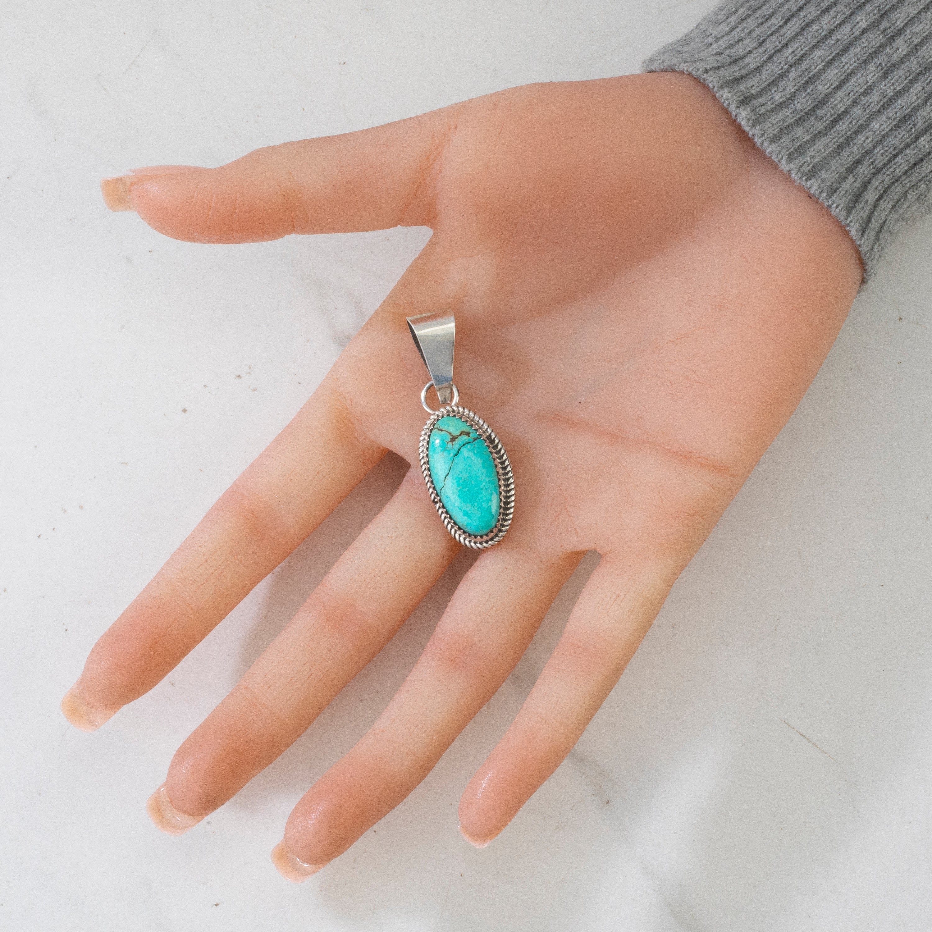 Kalifano Native American Jewelry Kingman Turquoise USA Native American Made 925 Sterling Silver Pendant NAN400.021
