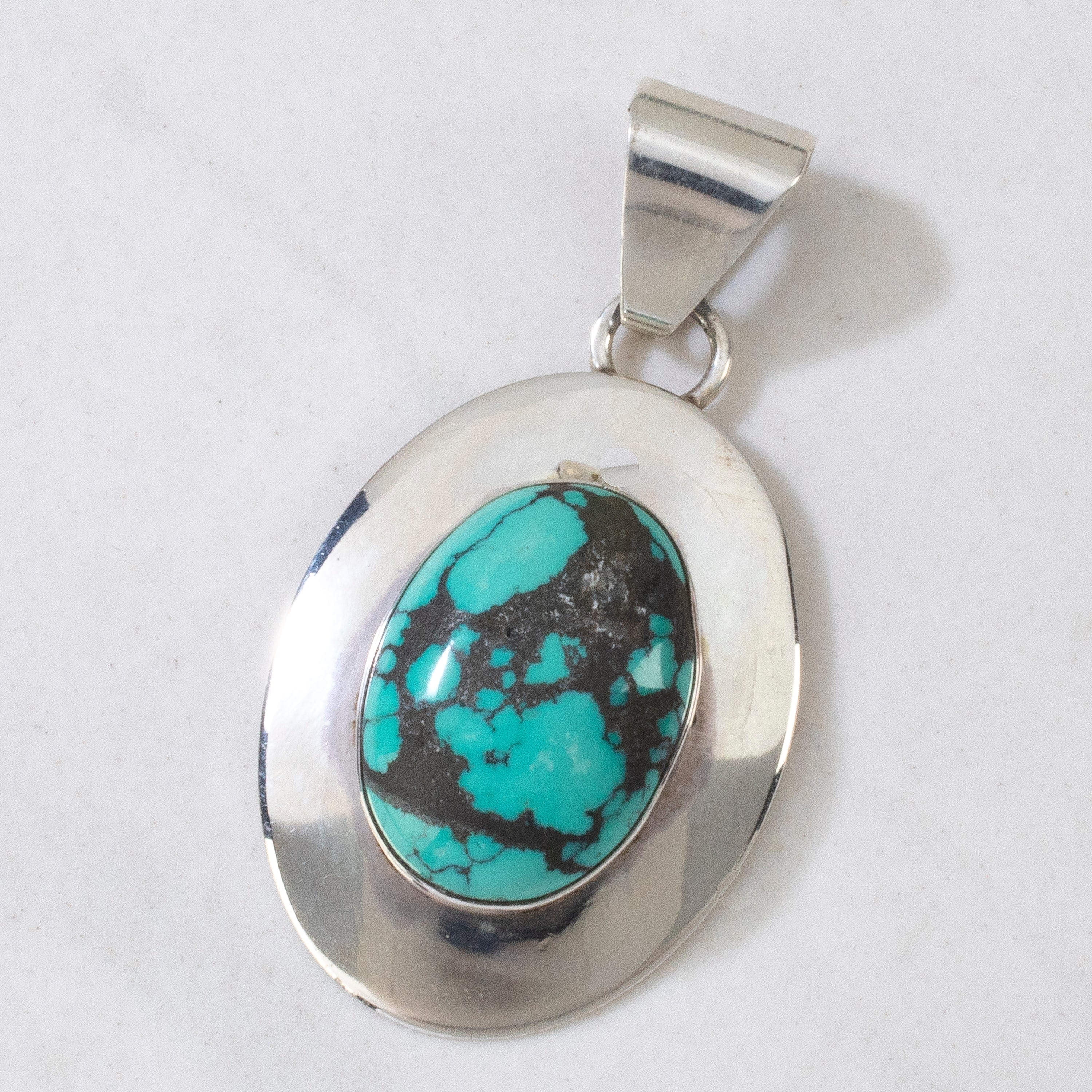 Kalifano Native American Jewelry Kingman Turquoise USA Native American Made 925 Sterling Silver Pendant NAN400.022