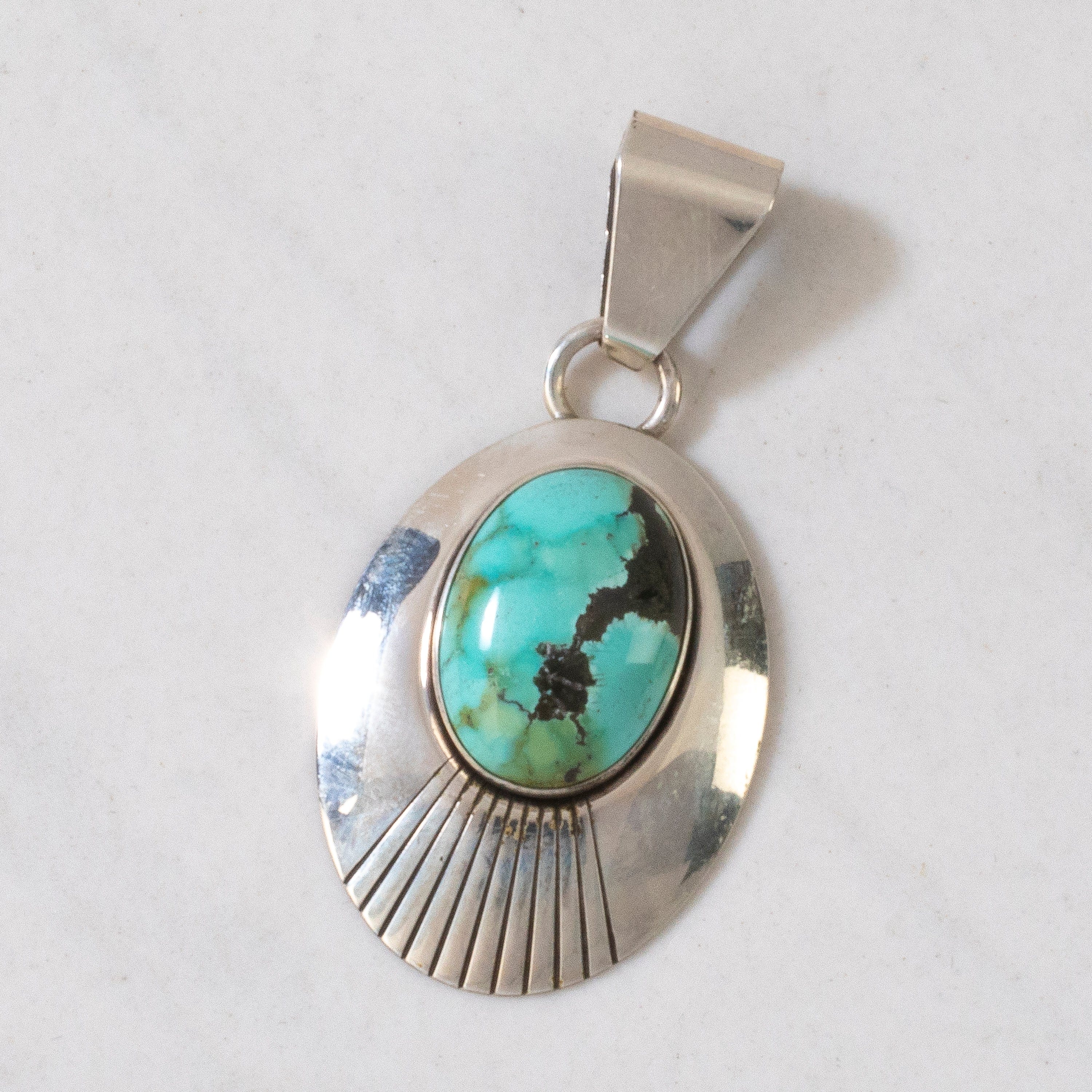 Kalifano Native American Jewelry Kingman Turquoise USA Native American Made 925 Sterling Silver Pendant NAN400.025