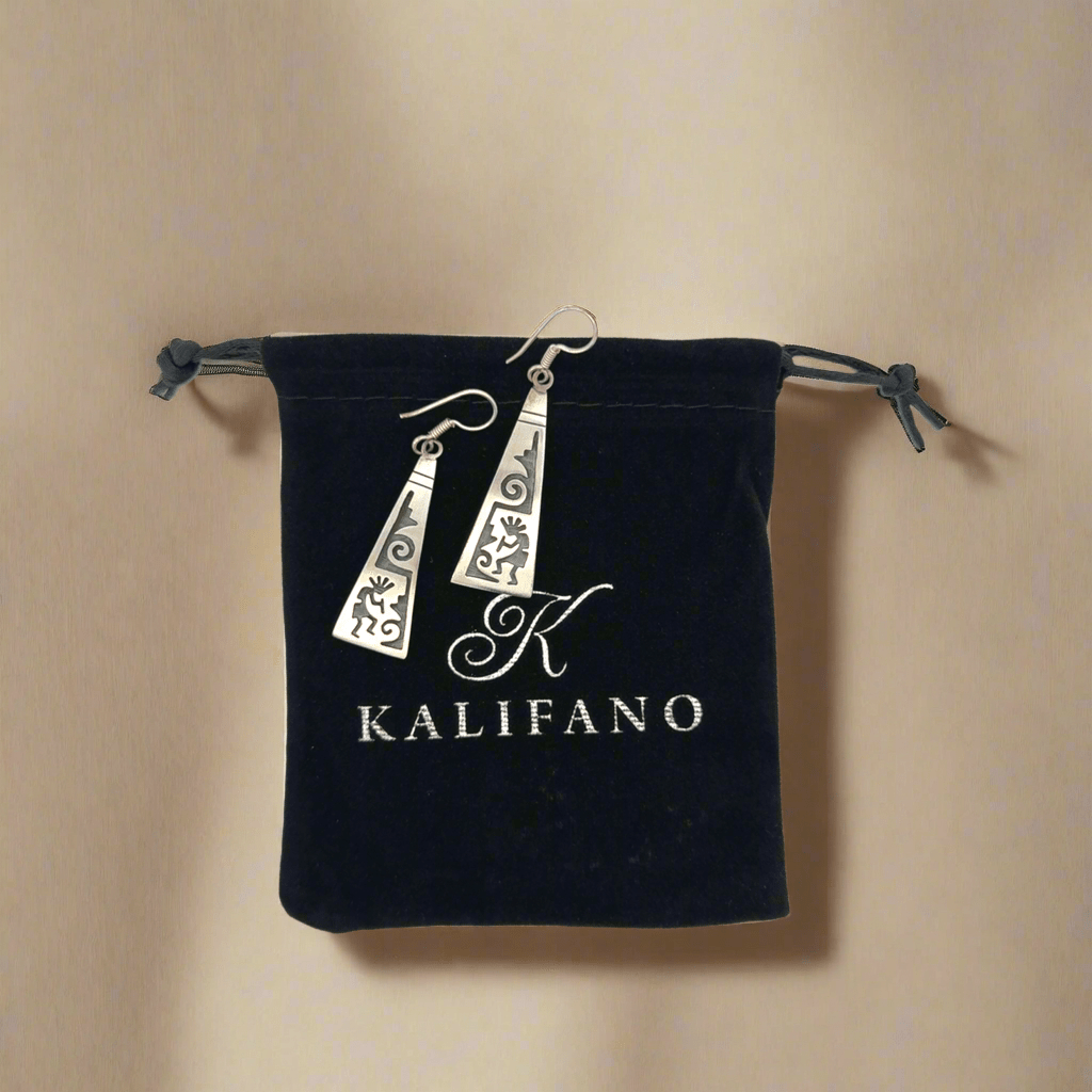 Kalifano Native American Jewelry Kokopelli Triangular Hopi USA Native American Made 925 Sterling Silver Earrings with French Hook NAE400.046