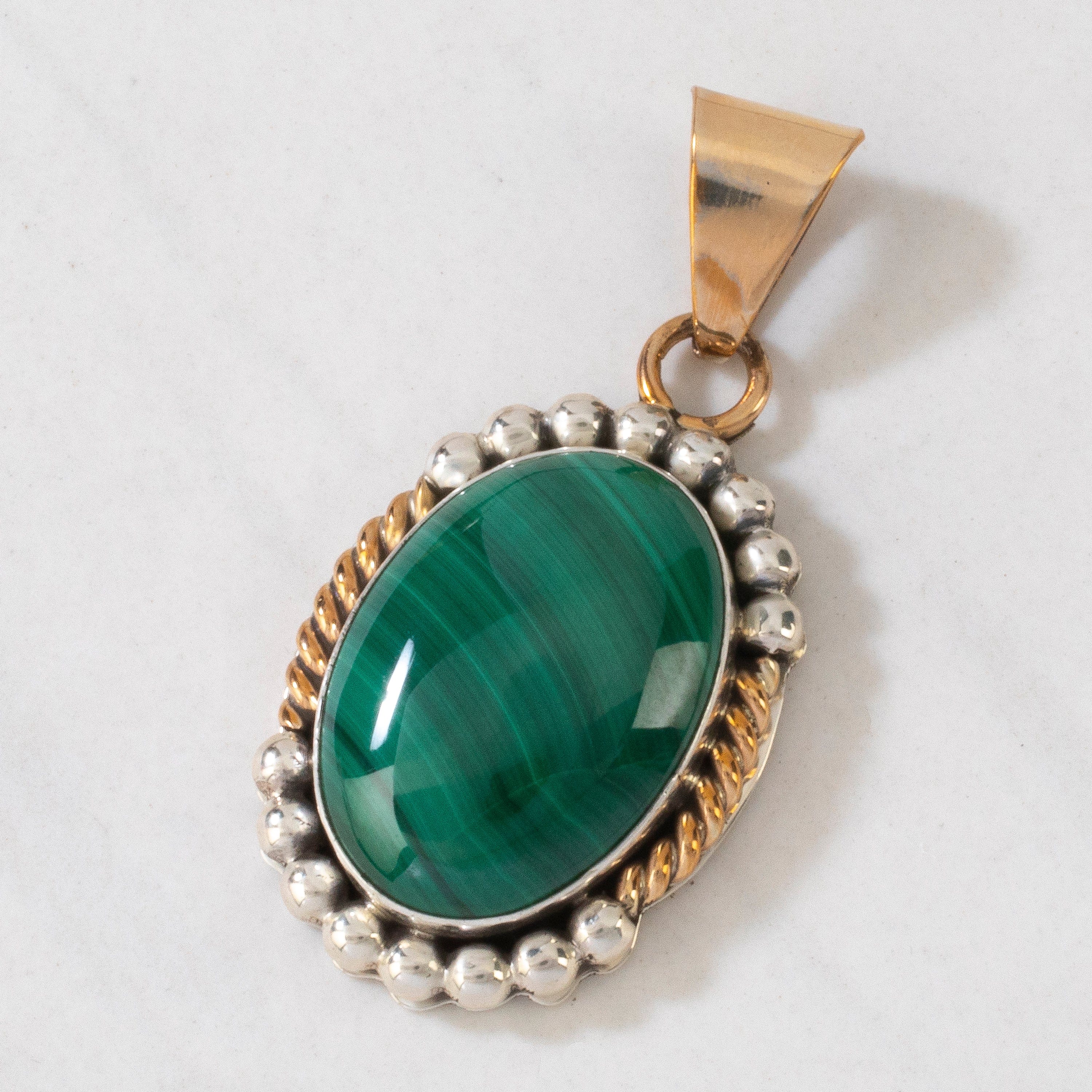 Kalifano Native American Jewelry L. Sheka Malachite Navajo USA Native American Made 925 Sterling Silver & 12K Gold Filled Pendant NAN600.031