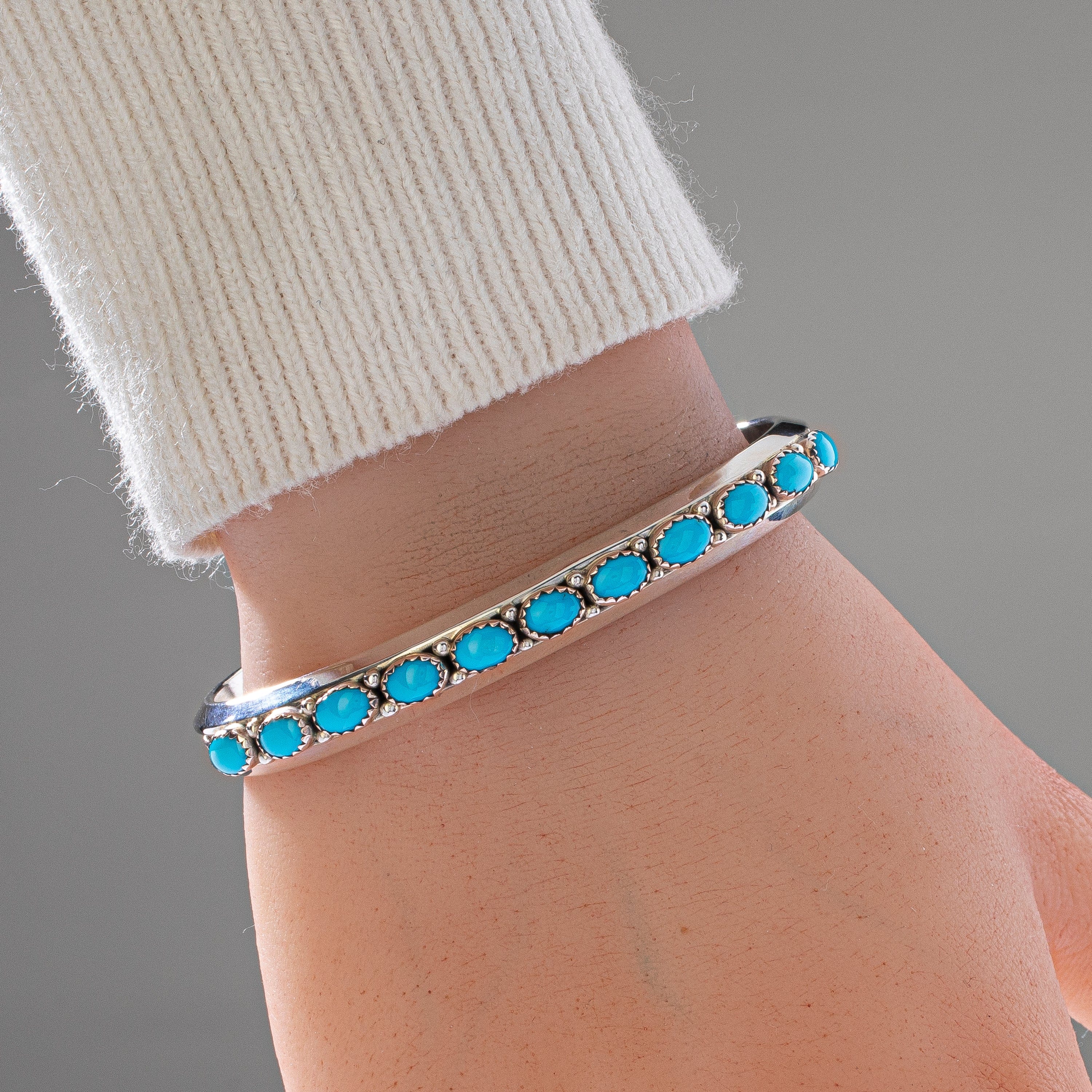 Kalifano Native American Jewelry L. Sheka Sleeping Beauty Turquoise USA Native American Made 925 Sterling Silver Cuff NAB1200.028