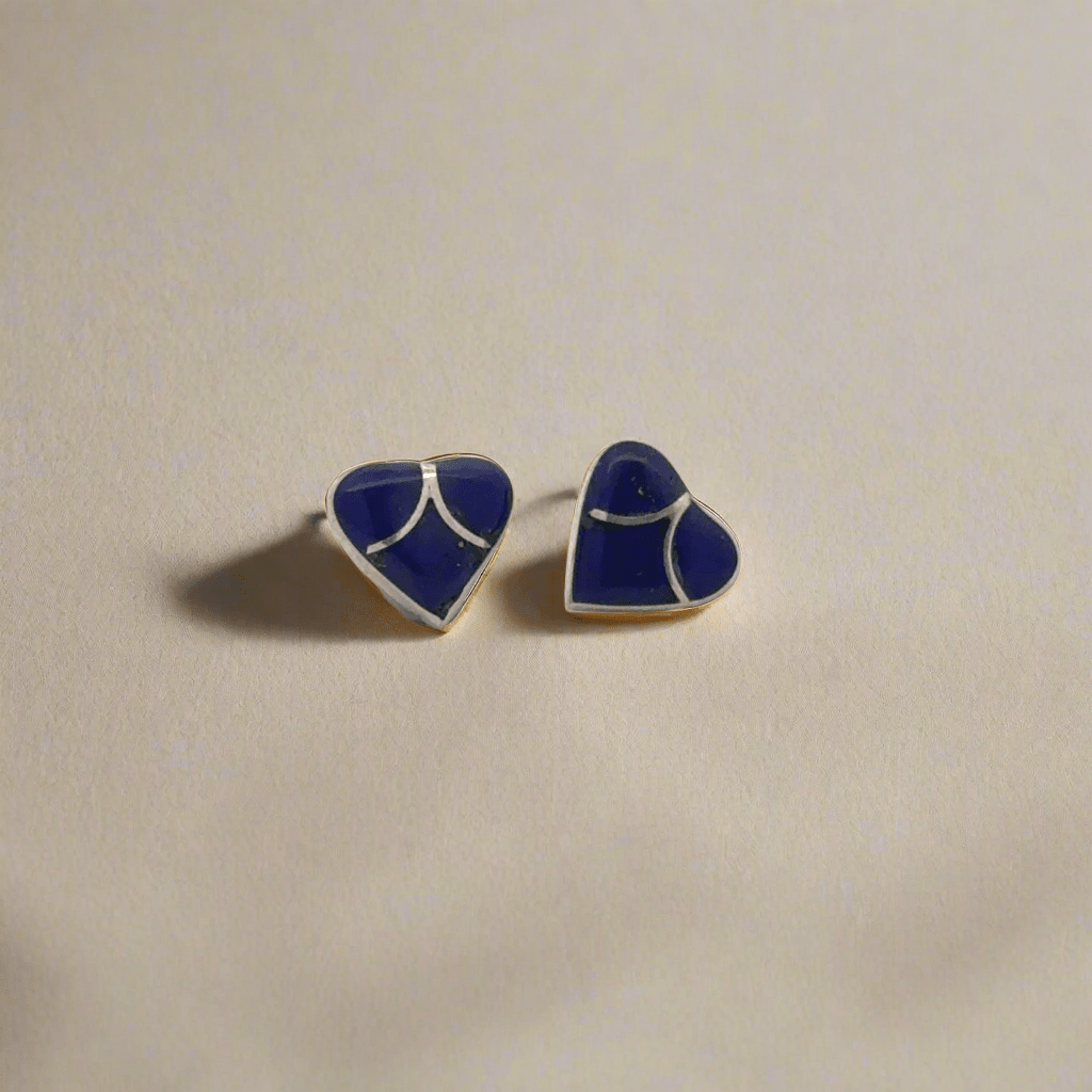 Kalifano Native American Jewelry Lapis Heart USA Native American Made 925 Sterling Silver Earrings with Stud Backing NAE200.028