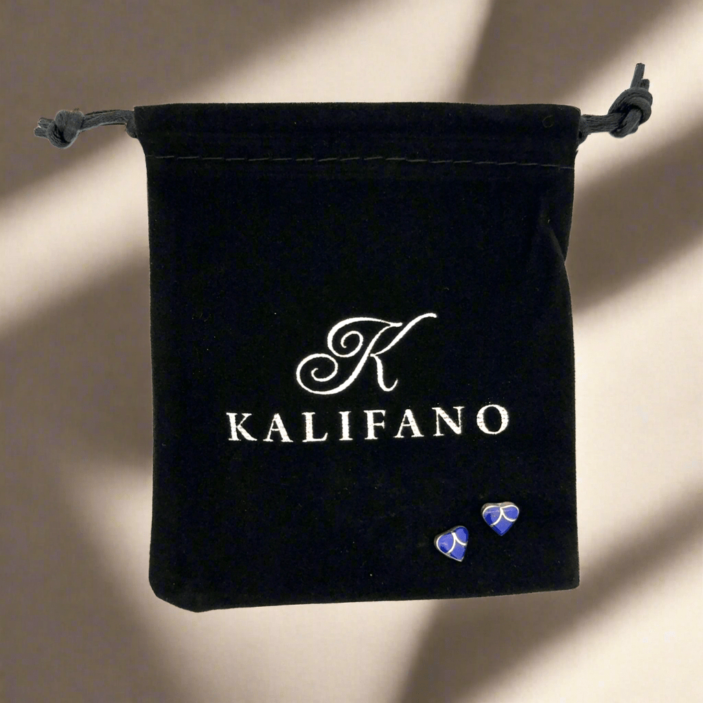 Kalifano Native American Jewelry Lapis Heart USA Native American Made 925 Sterling Silver Earrings with Stud Backing NAE200.028