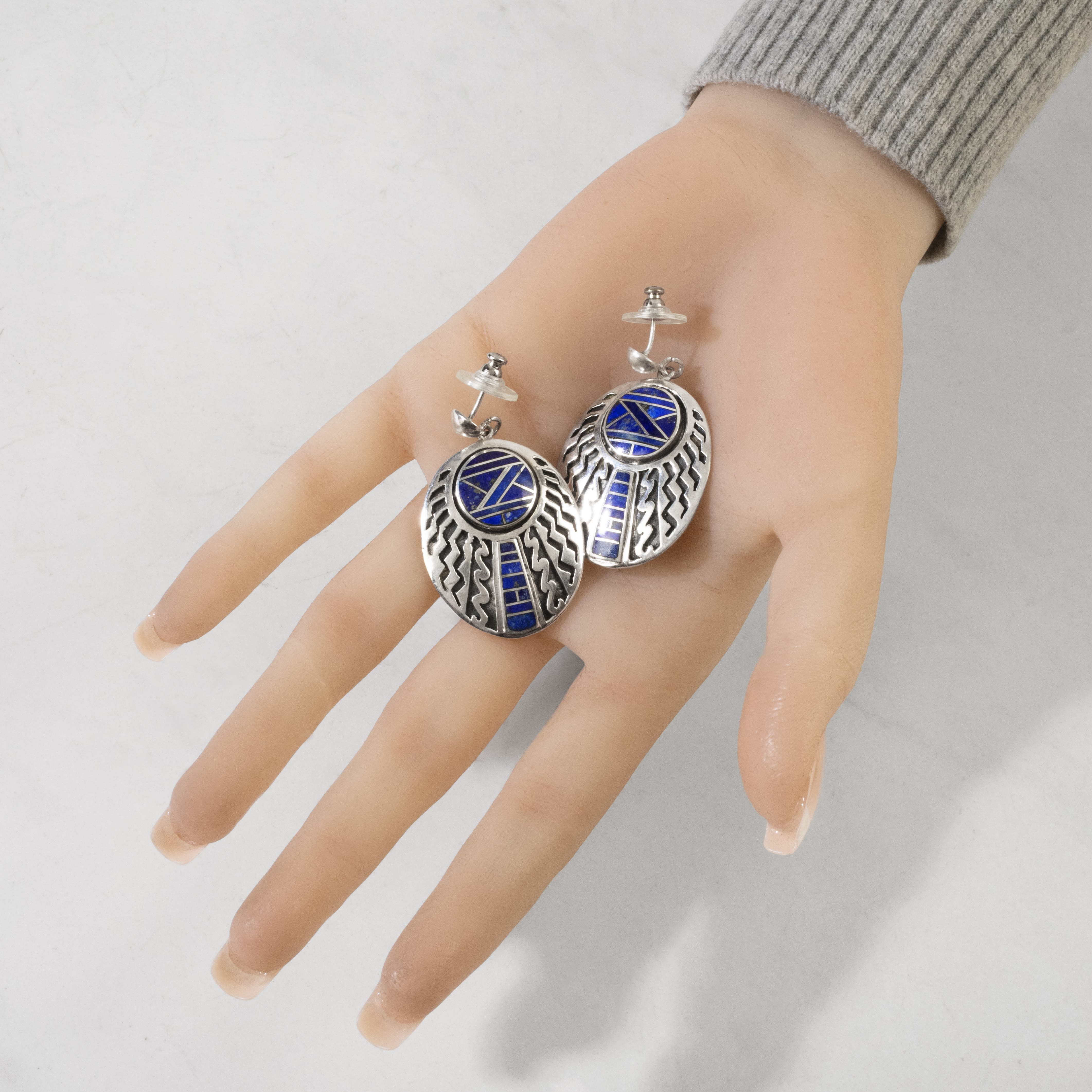 Kalifano Native American Jewelry Lapis USA Native American Made 925 Sterling Silver Earrings with Stud Backing NAE800.010