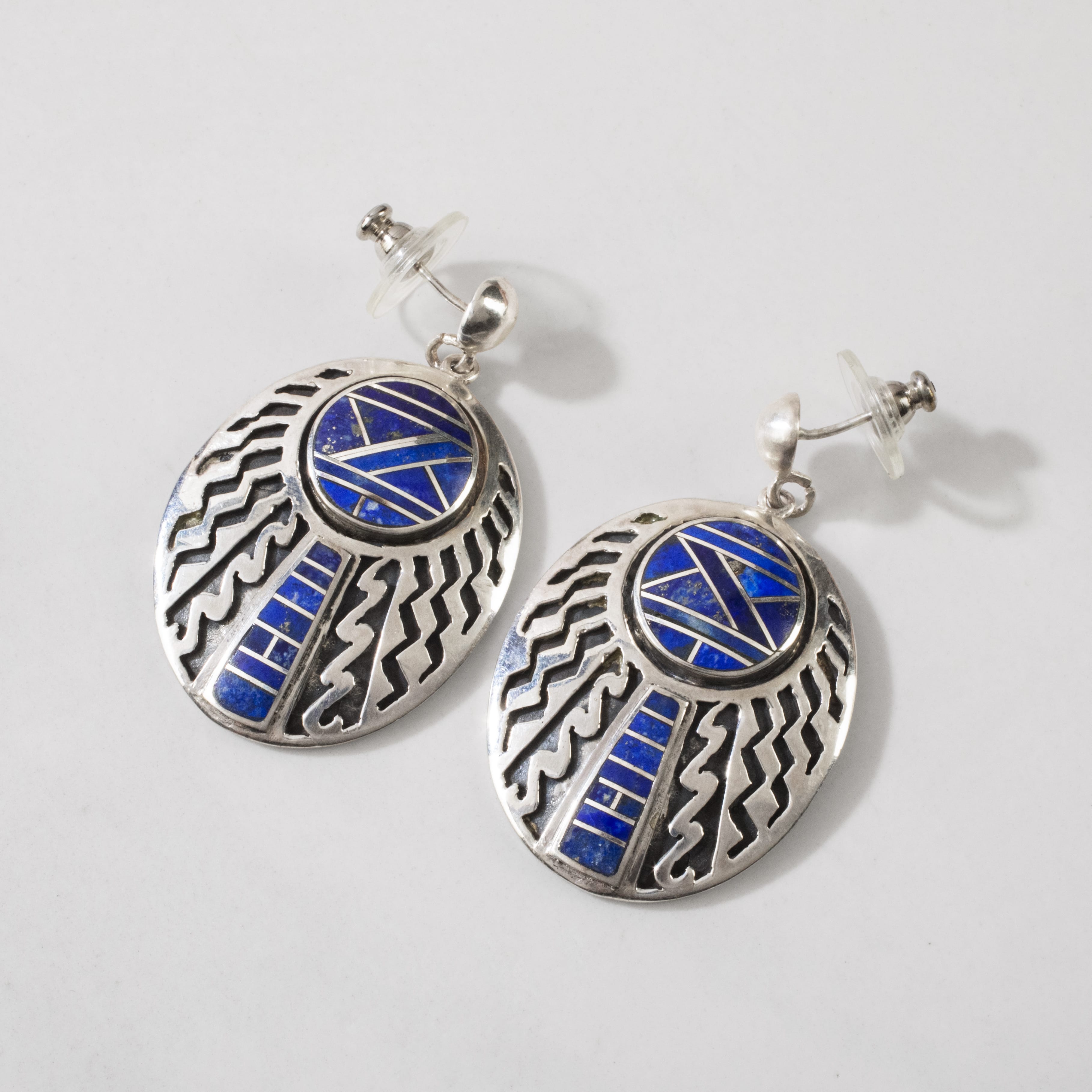 Kalifano Native American Jewelry Lapis USA Native American Made 925 Sterling Silver Earrings with Stud Backing NAE800.010