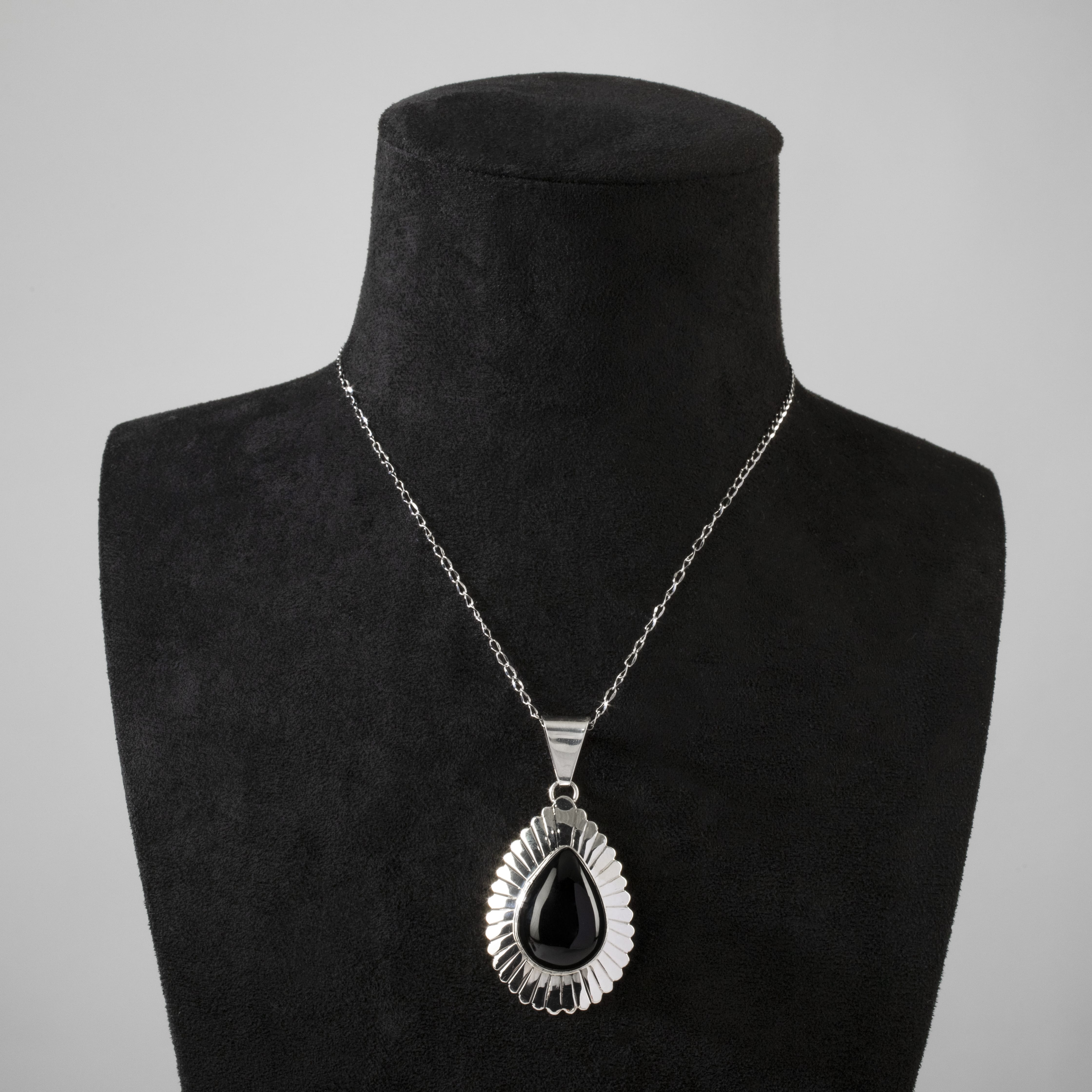 Kalifano Native American Jewelry Leonard James Black Onyx Navajo USA Native American Made 925 Sterling Silver Pendant NAN500.017