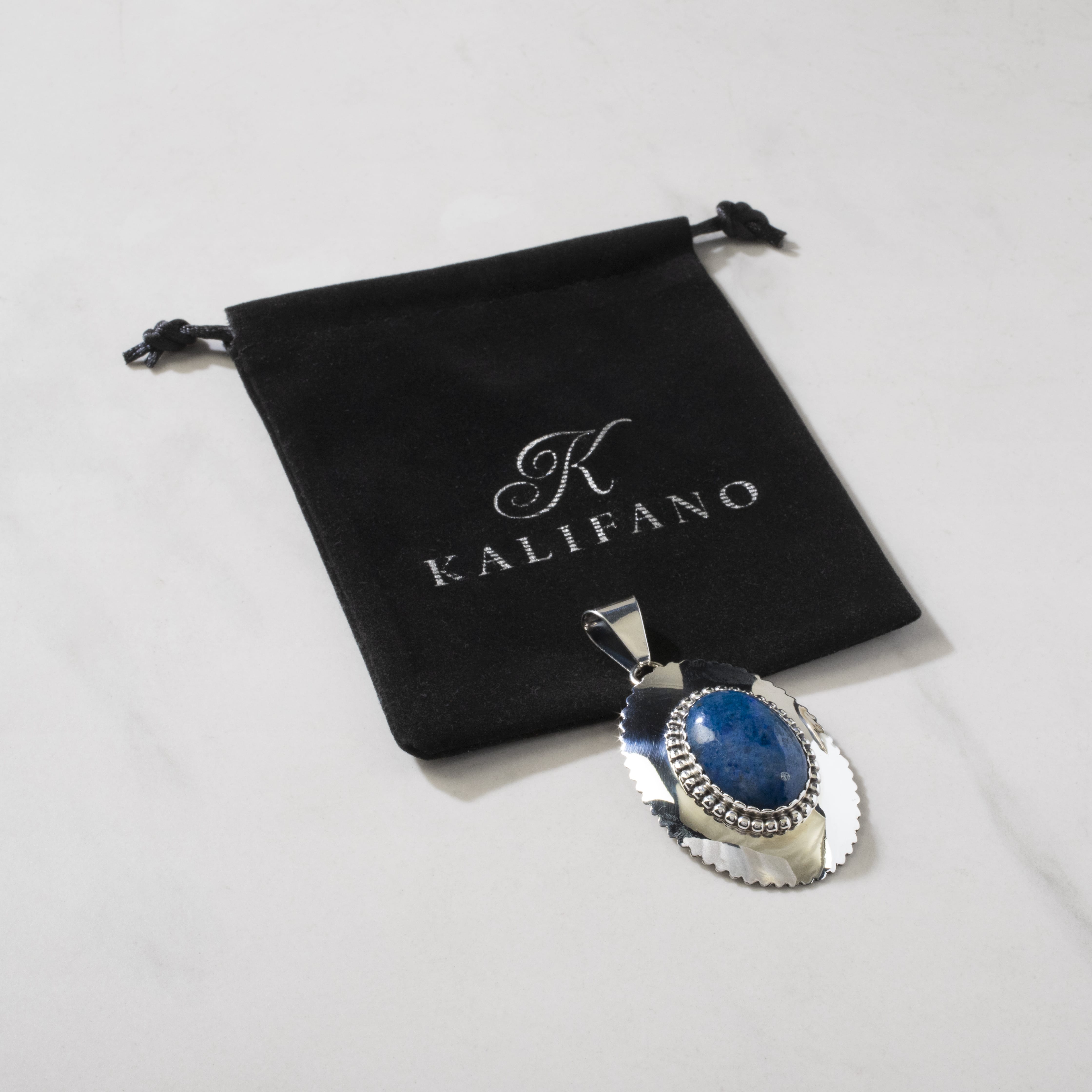 Kalifano Native American Jewelry Leonard James Denim Lapis Navajo USA Native American Made 925 Sterling Silver Pendant NAN700.020