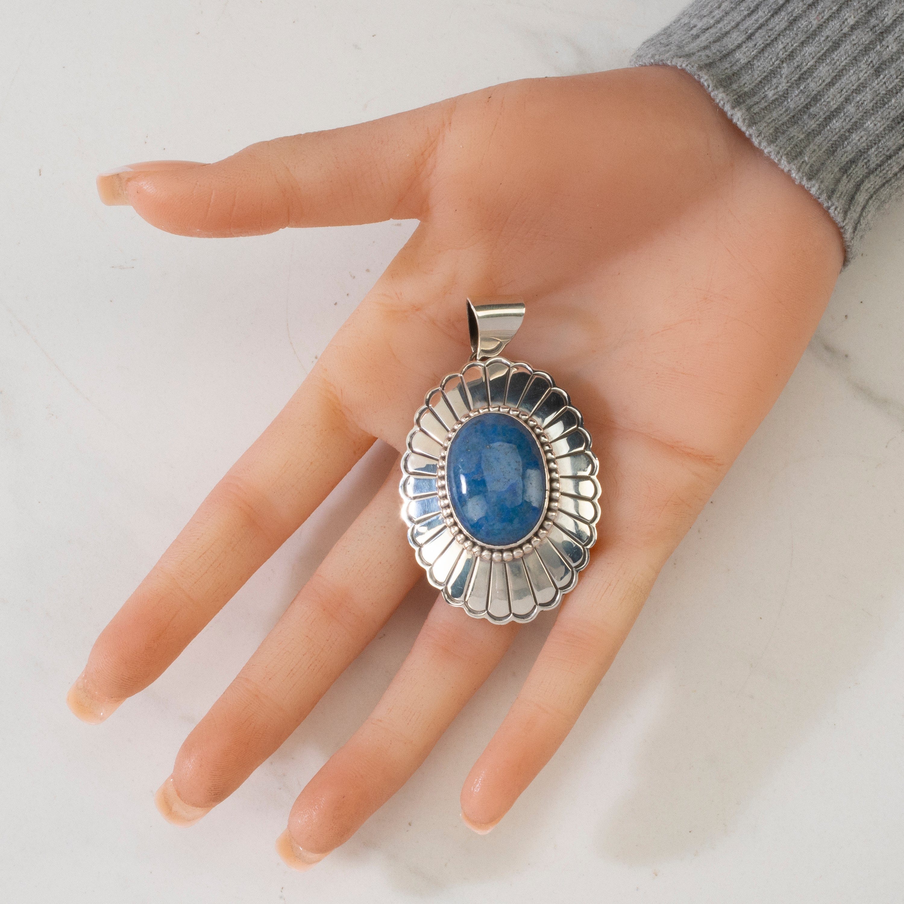 Kalifano Native American Jewelry Leonard James Denim Lapis Navajo USA Native American Made 925 Sterling Silver Pendant NAN700.022