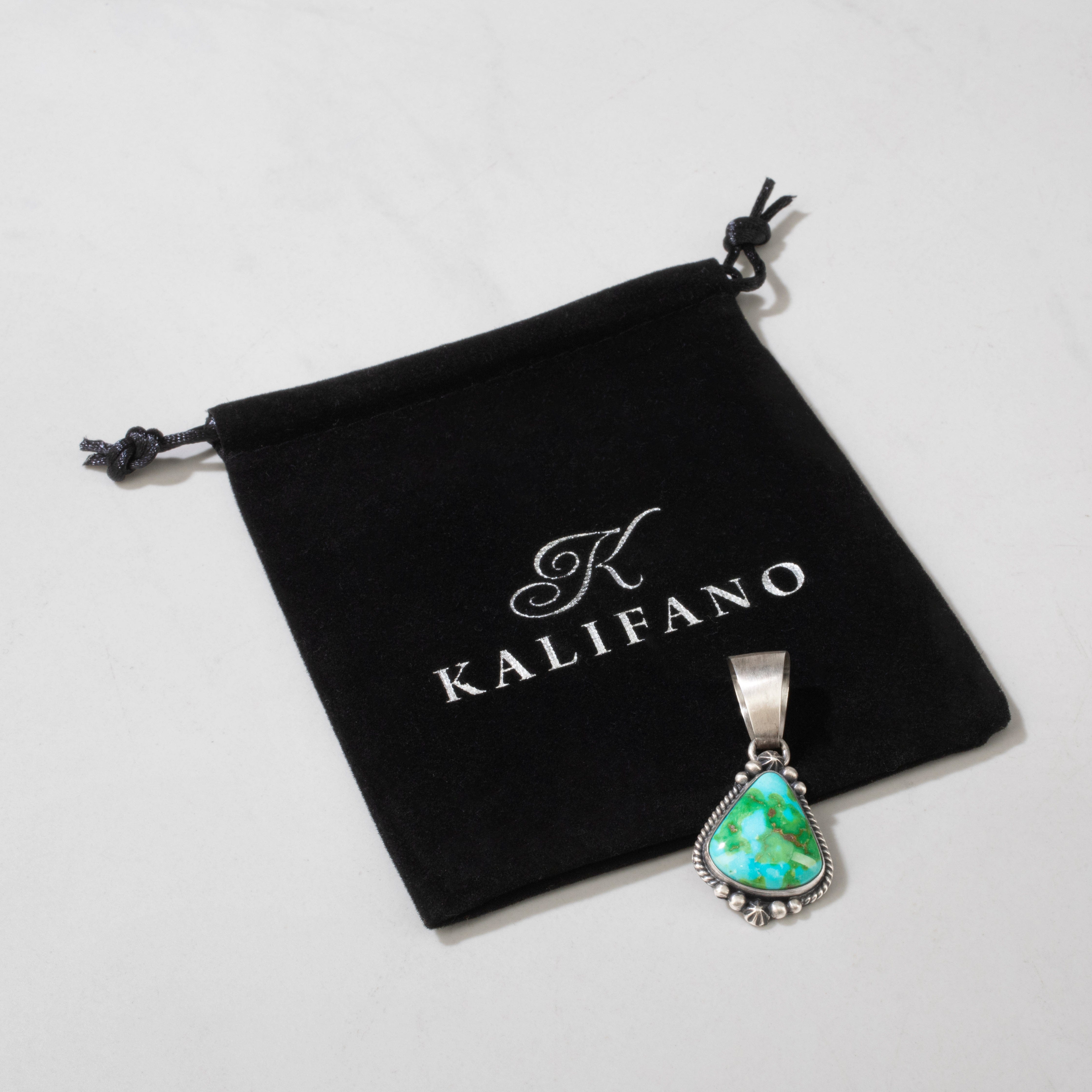 Kalifano Native American Jewelry Loretta Delgarito Sonoran Gold Turquoise Navajo USA Native American Made 925 Sterling Silver Pendant NAN1500.027