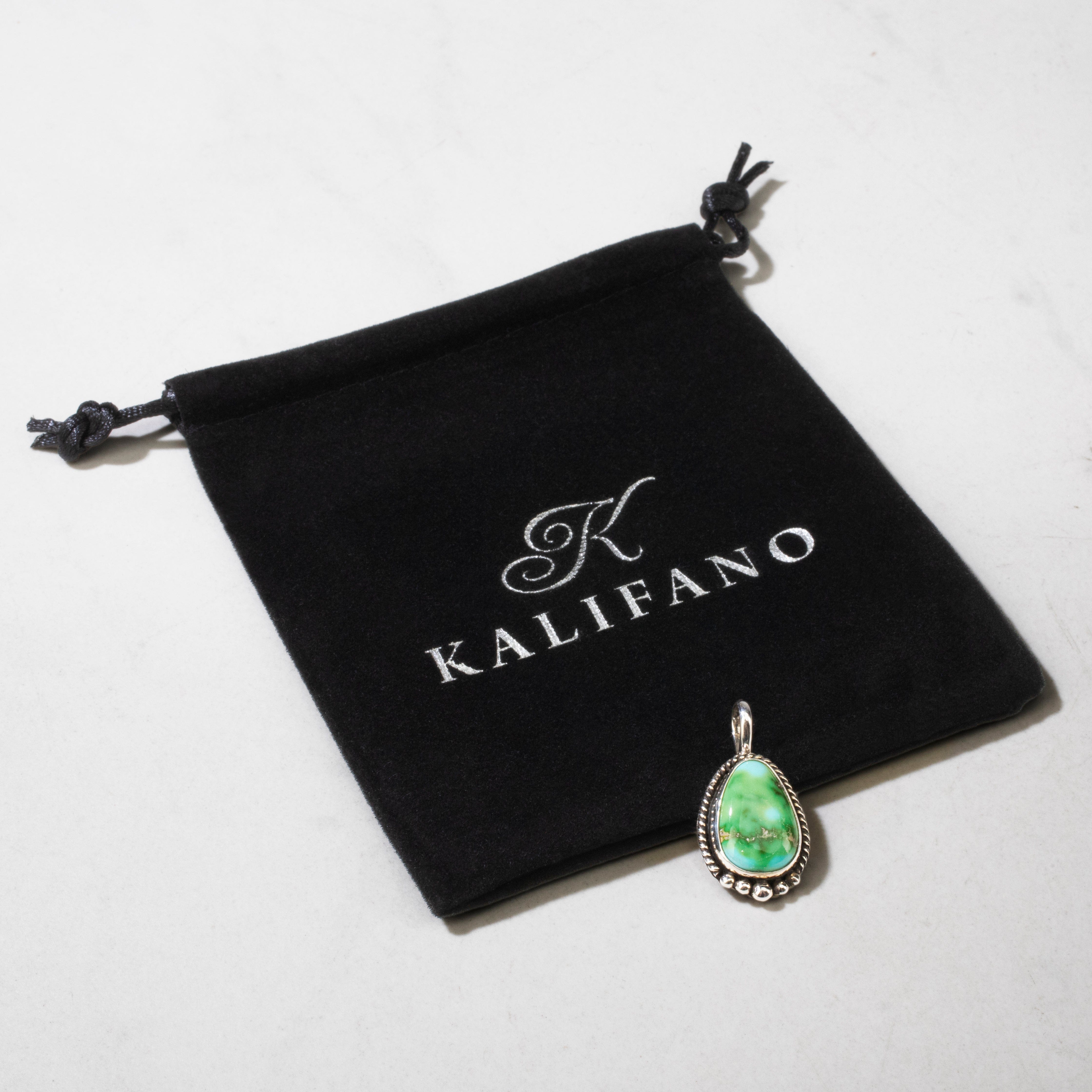 Kalifano Native American Jewelry Loretta Delgarito Sonoran Gold Turquoise Navajo USA Native American Made 925 Sterling Silver Pendant NAN900.027