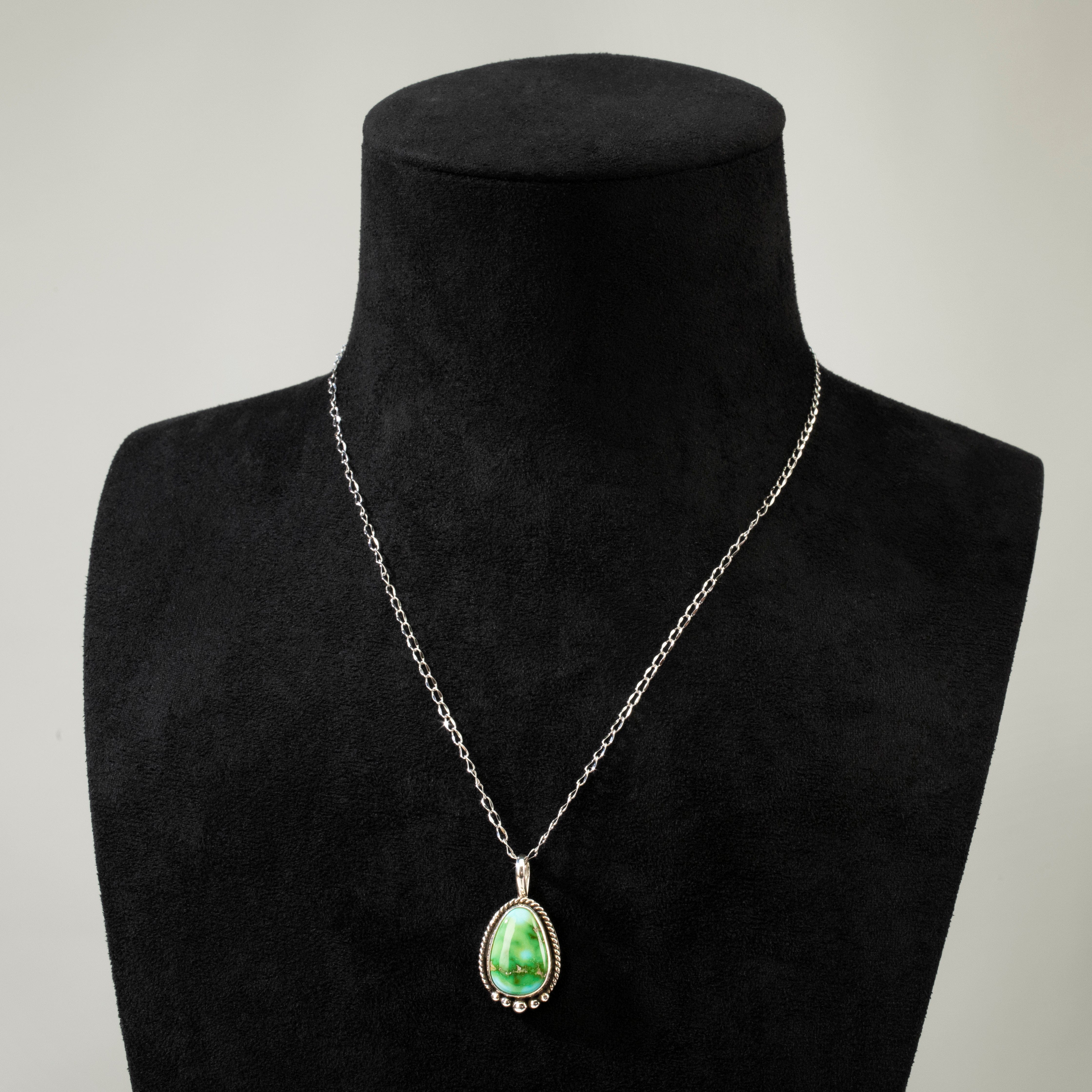 Kalifano Native American Jewelry Loretta Delgarito Sonoran Gold Turquoise Navajo USA Native American Made 925 Sterling Silver Pendant NAN900.027
