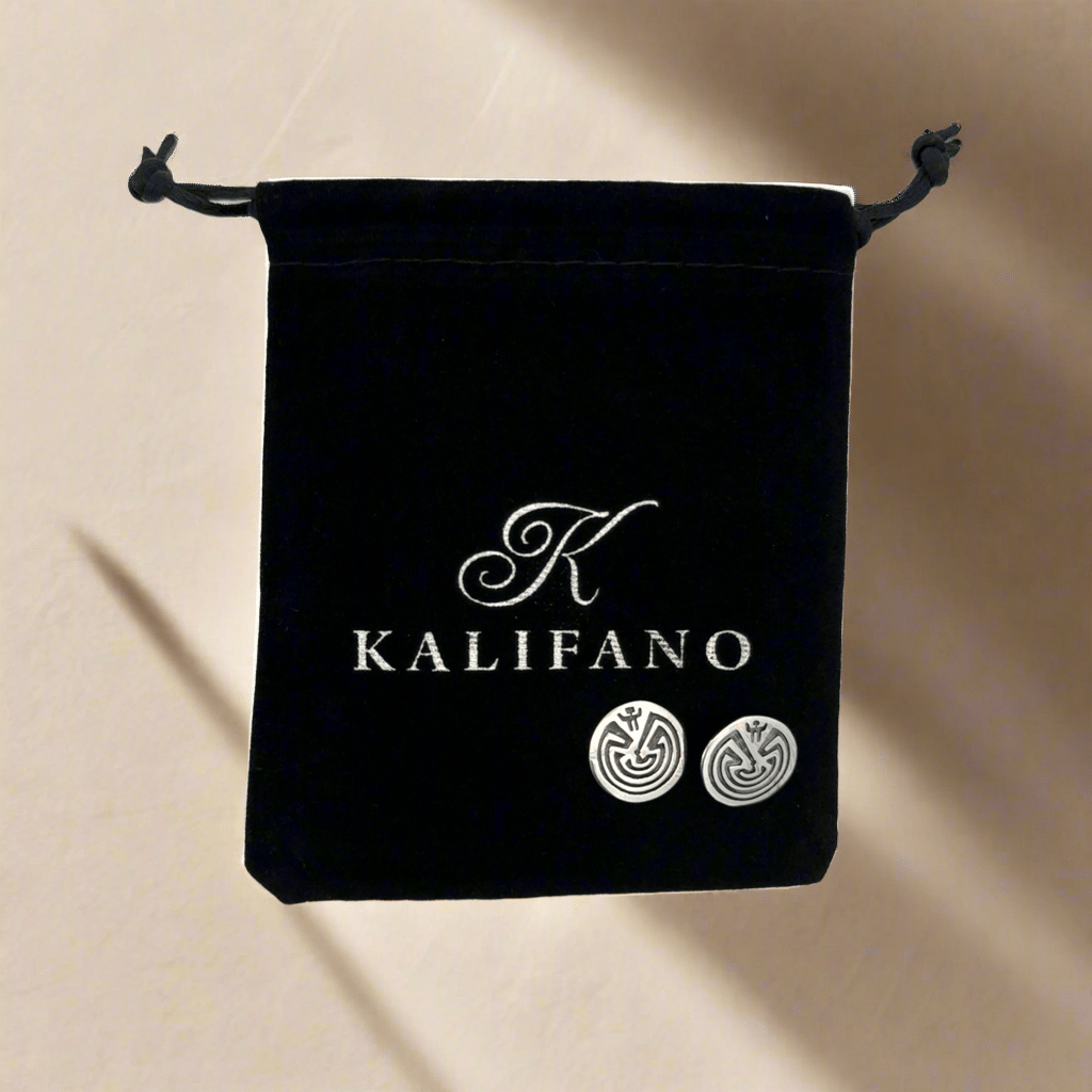 Kalifano Native American Jewelry Man in Maze Hopi USA Native American Made 925 Sterling Silver Earrings with Stud Backing NAE250.011