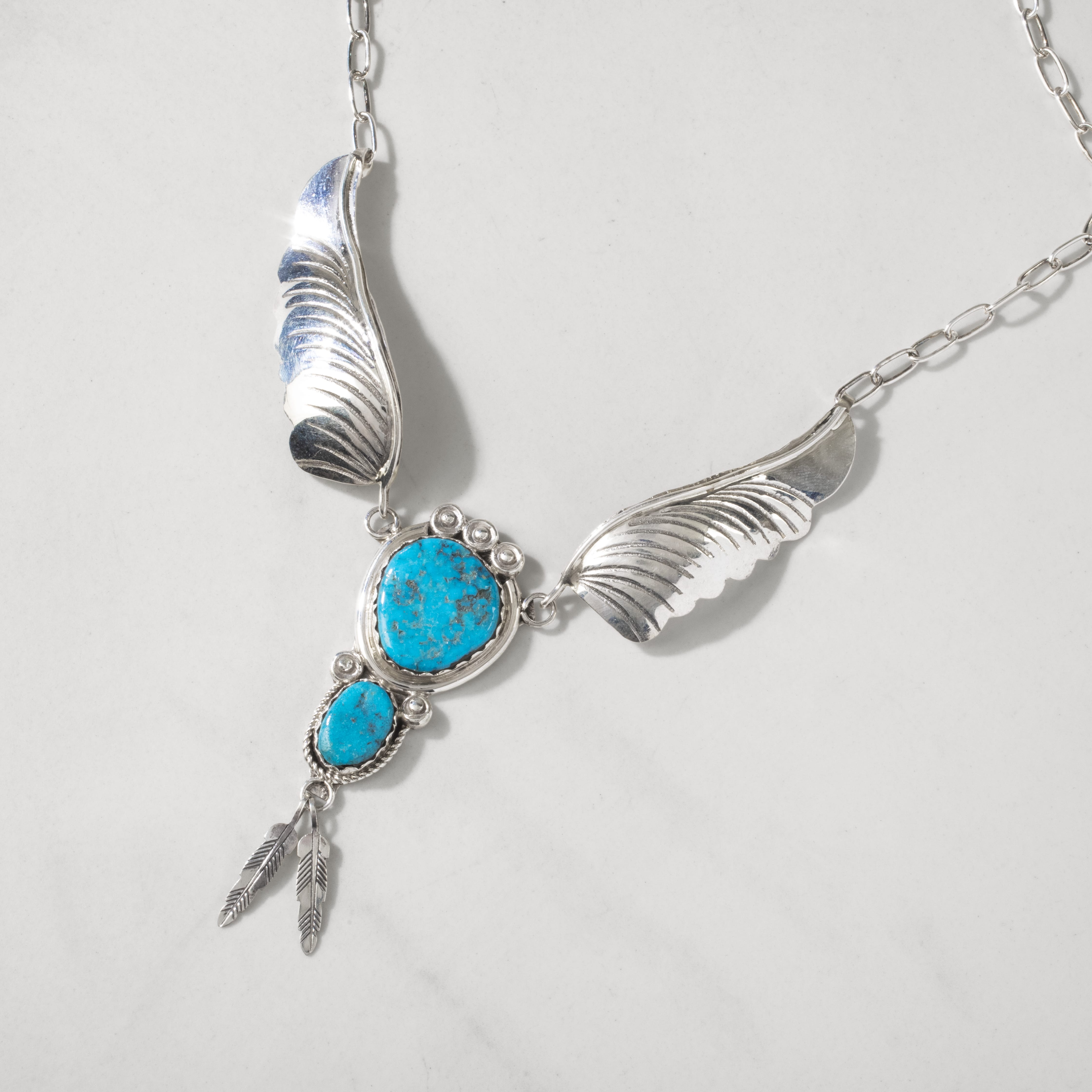 Kalifano Native American Jewelry Margie Chee Kingman Turquoise Wings Navajo USA Native American Made 925 Sterling Silver Necklace NAN950.001