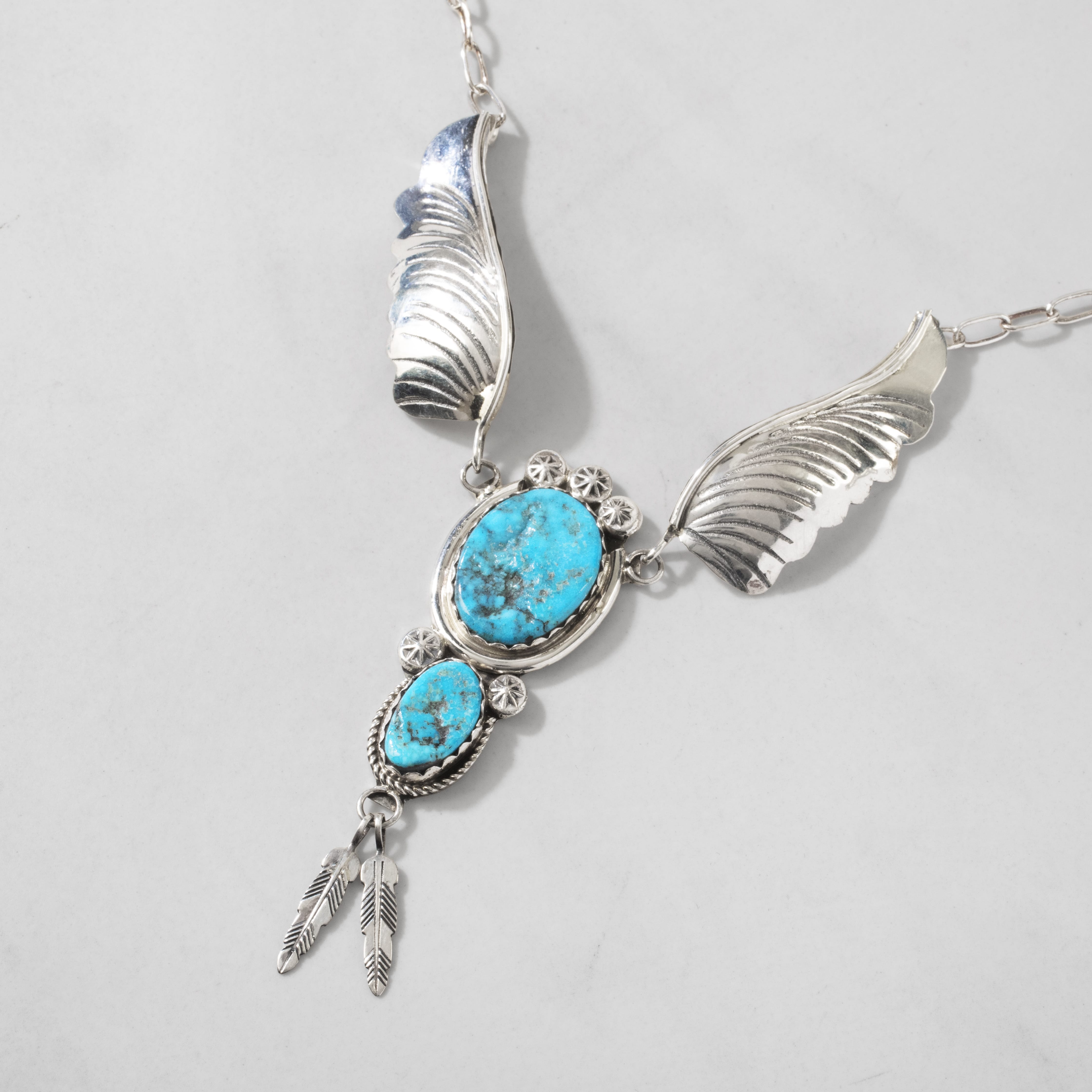 Kalifano Native American Jewelry Margie Chee Kingman Turquoise Wings Navajo USA Native American Made 925 Sterling Silver Necklace NAN950.002