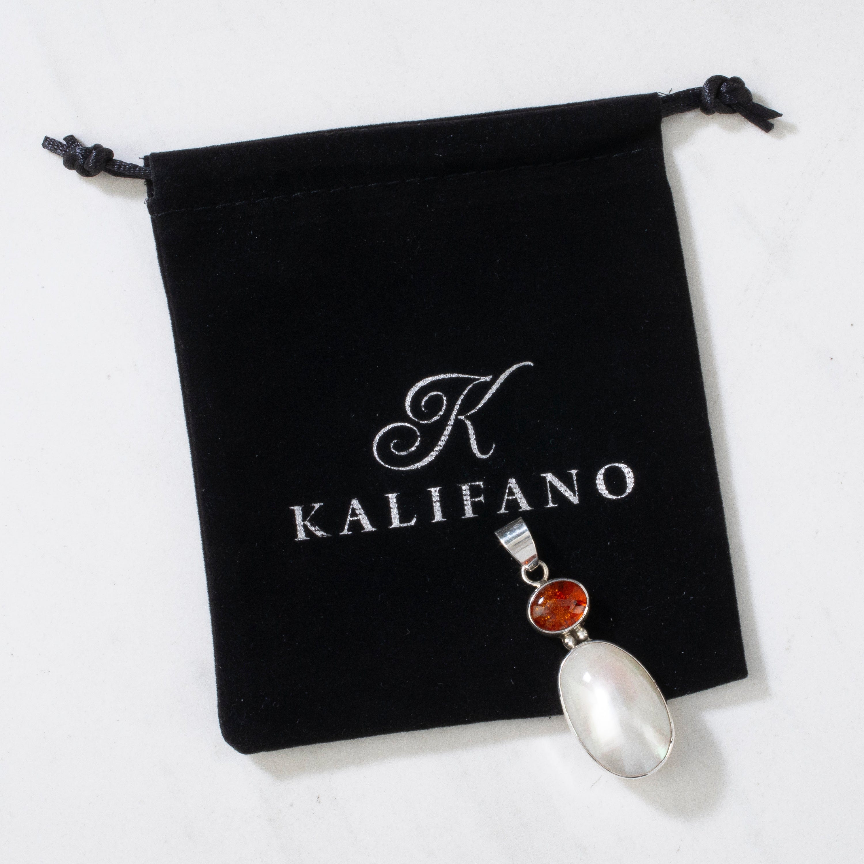 Kalifano Native American Jewelry Mother of Pearl & Amber USA Native American Made 925 Sterling Silver Pendant NAN300.017