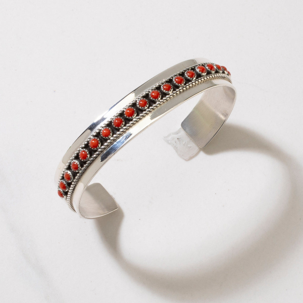 KALIFANO | Patrick Yazzie Navajo Red Coral 925 Silver Cuff
