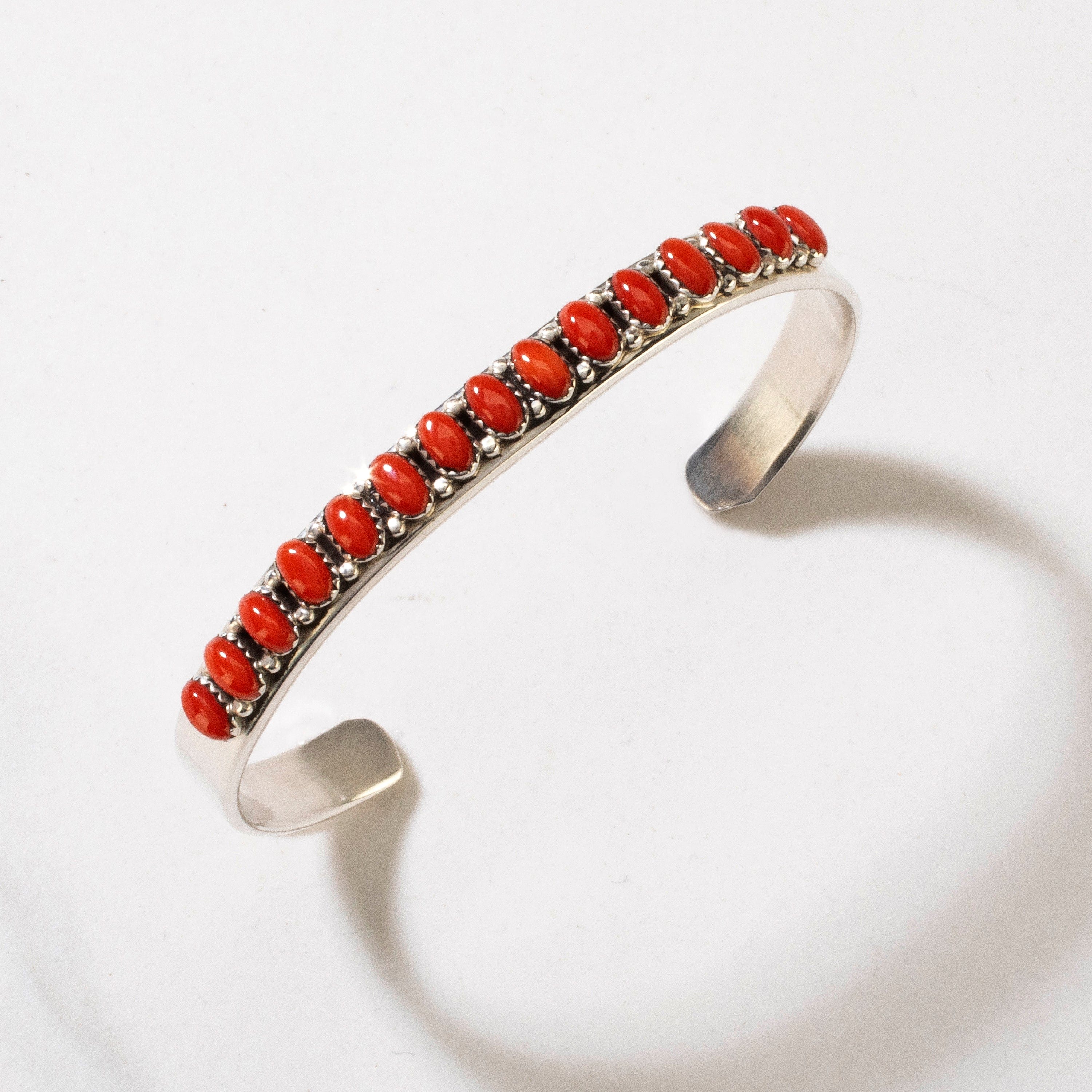 Kalifano Native American Jewelry Patrick Yazzie Navajo Red Coral USA Native American Made 925 Sterling Silver Cuff NAB1200.018