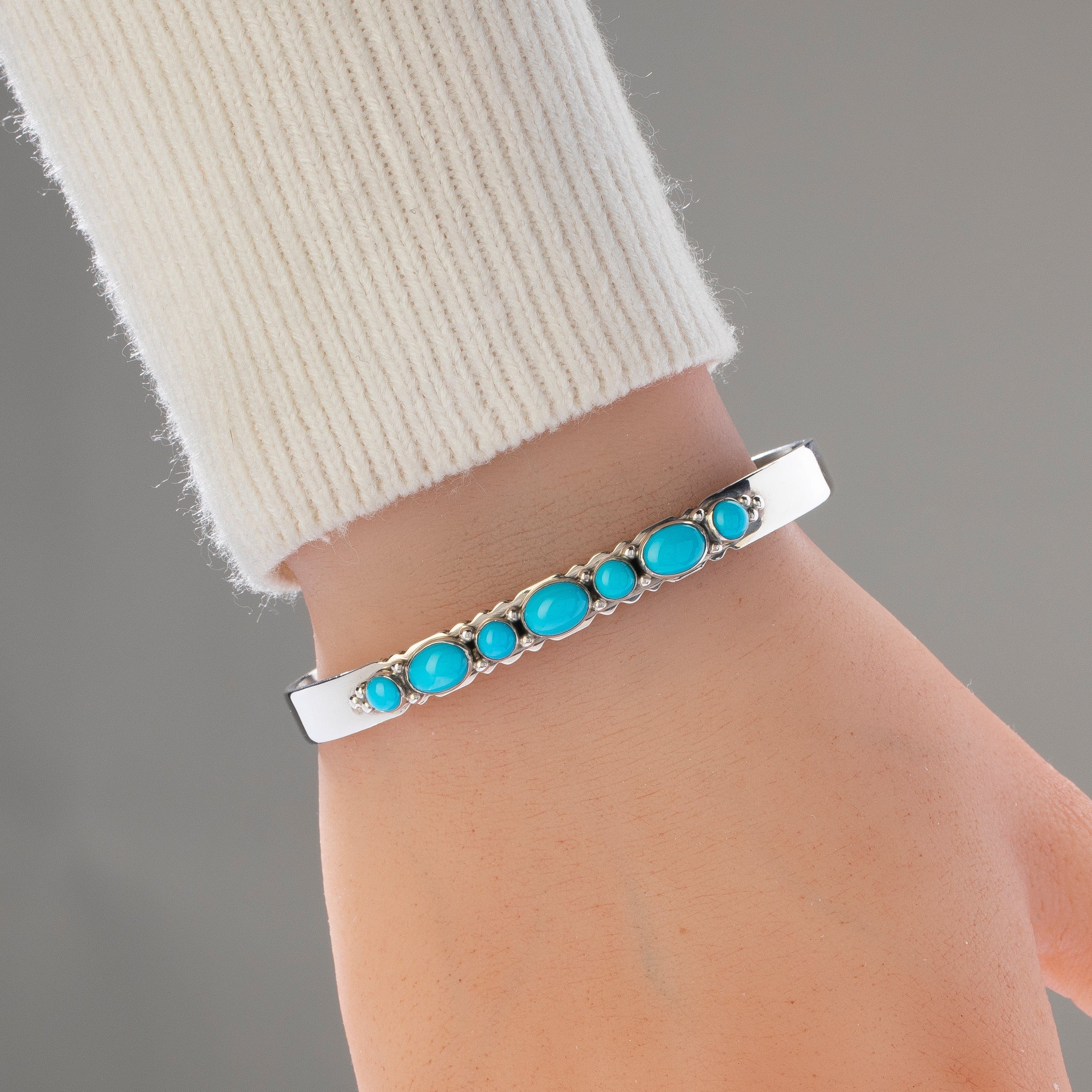 Kalifano Native American Jewelry Patrick Yazzie Sleeping Beauty Turquoise Navajo USA Native American Made 925 Sterling Silver Cuff NAB700.003