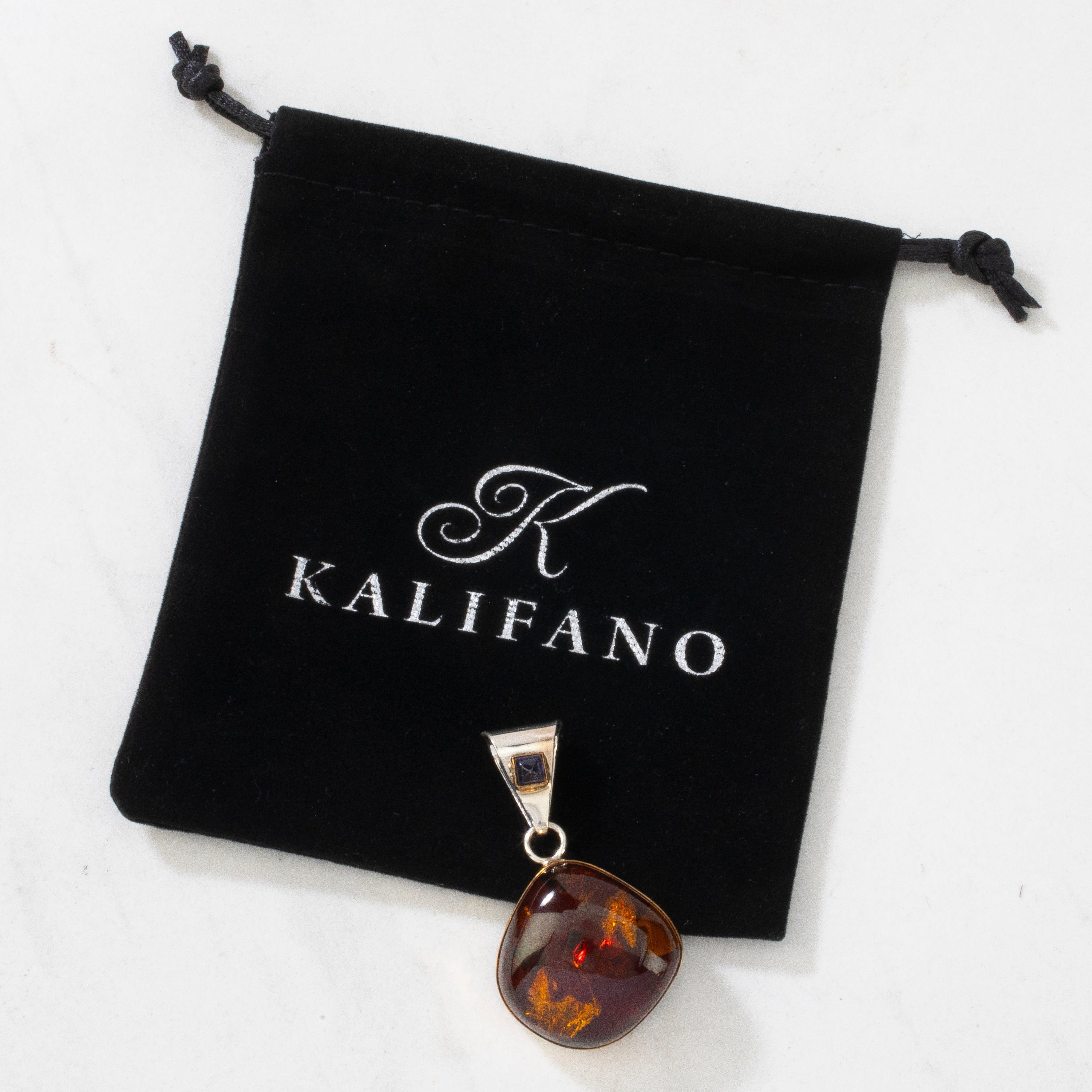 Kalifano Native American Jewelry Paul Livingston Amber & Amethyst Navajo USA Native American Made 925 Sterling Silver & 12K Gold Filled Pendant NAN350.009